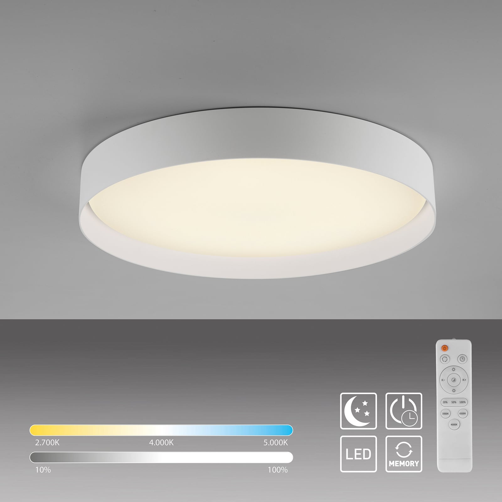 LED lubinis šviestuvas „TAVOLI“, baltas, skersmuo 49 cm, metalas, CCT,