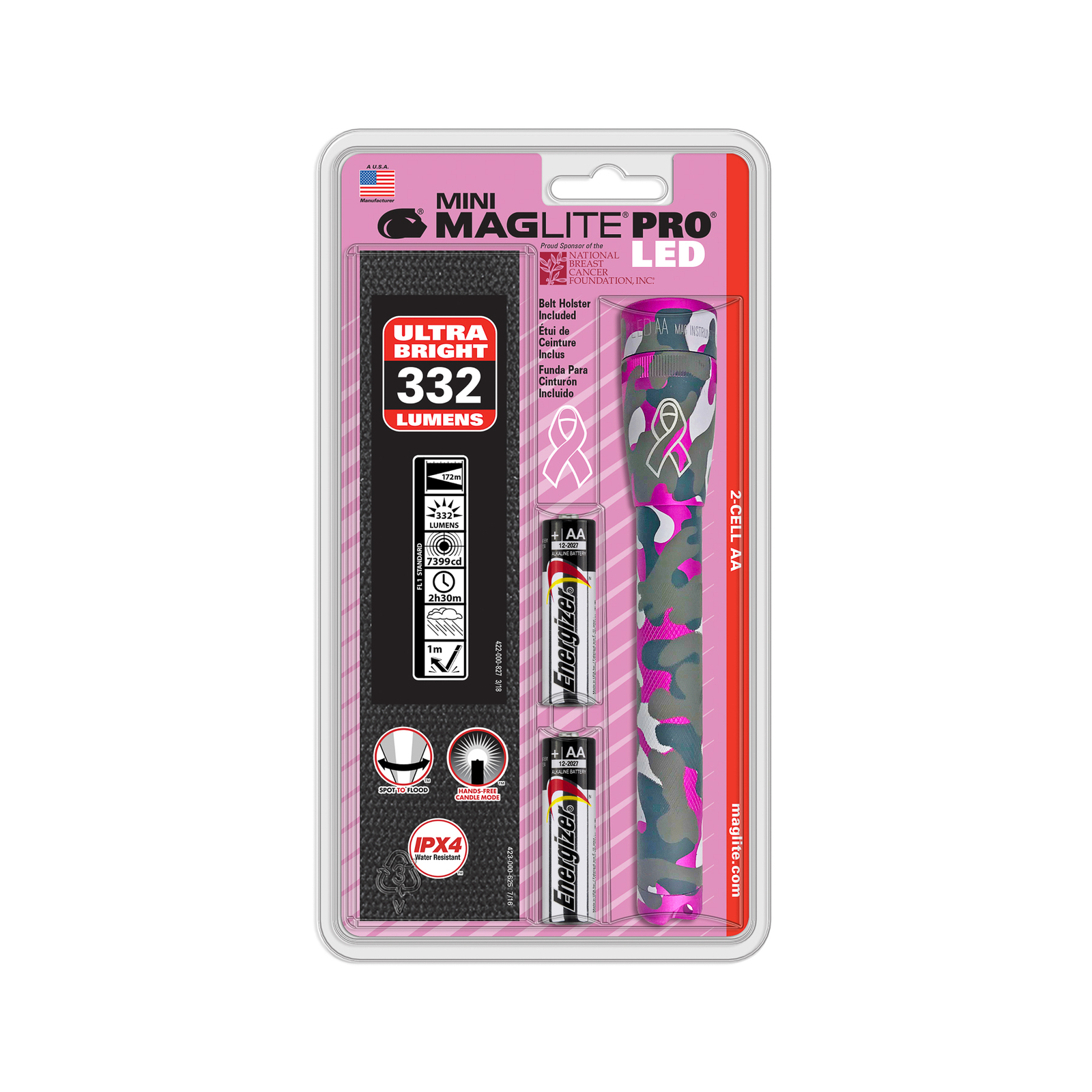 Maglite LED-ficklampa Mini Pro, 2-cell AA, NBCF rosa kamouflage