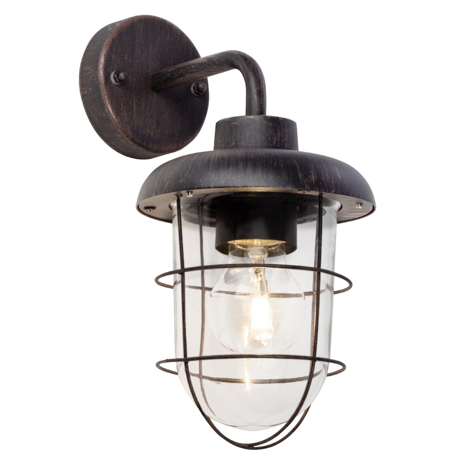 Brilliant Carlisle black outdoor wall lamp protective basket, metal, glass, E27, 40 W, energy efficiency: A++, W: 13.5 cm, H: 27.5 cm