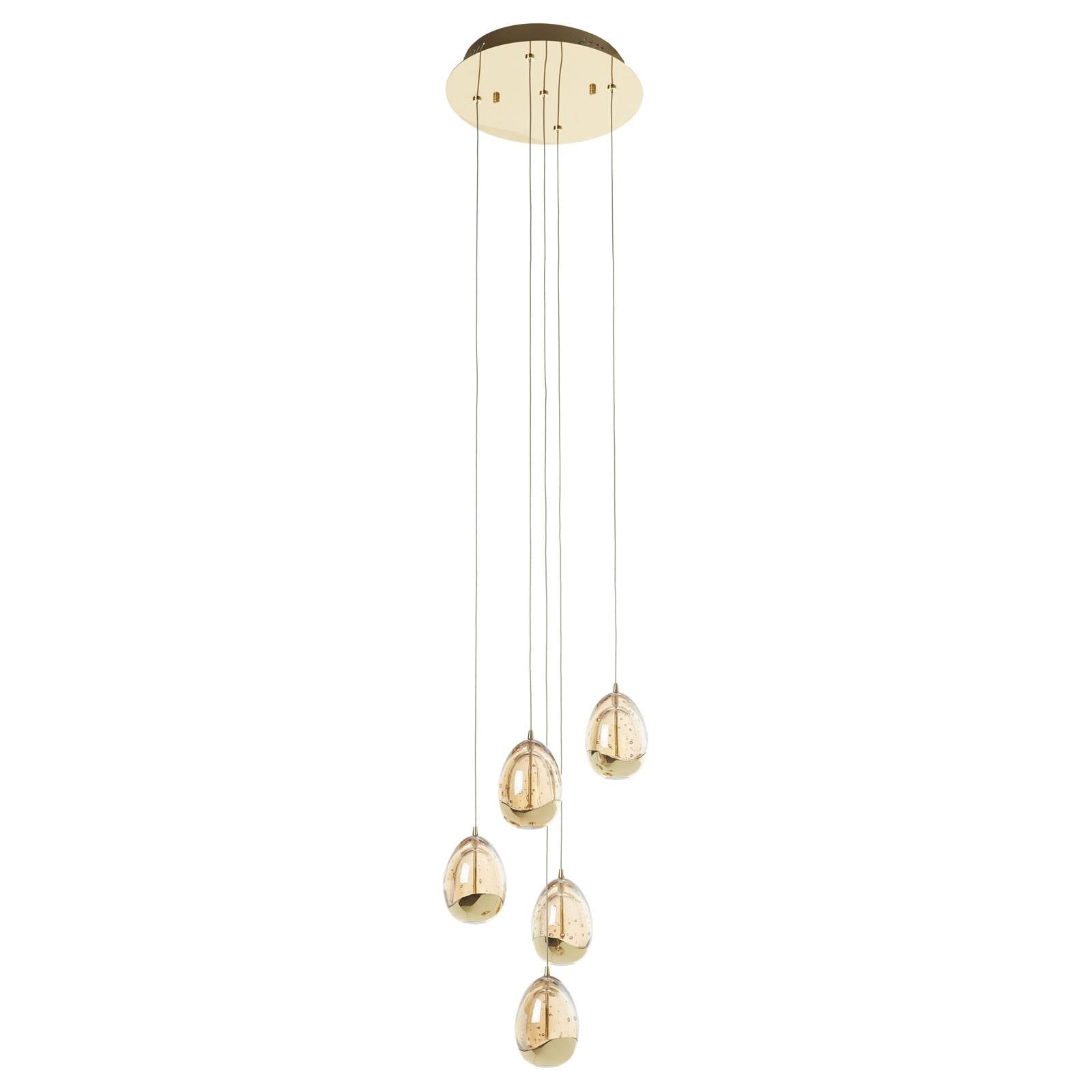 Roc - Integrierter led 5 Light Crystal Cluster Drop Deckenanhänger Gold Bubble Effekt - Schuller