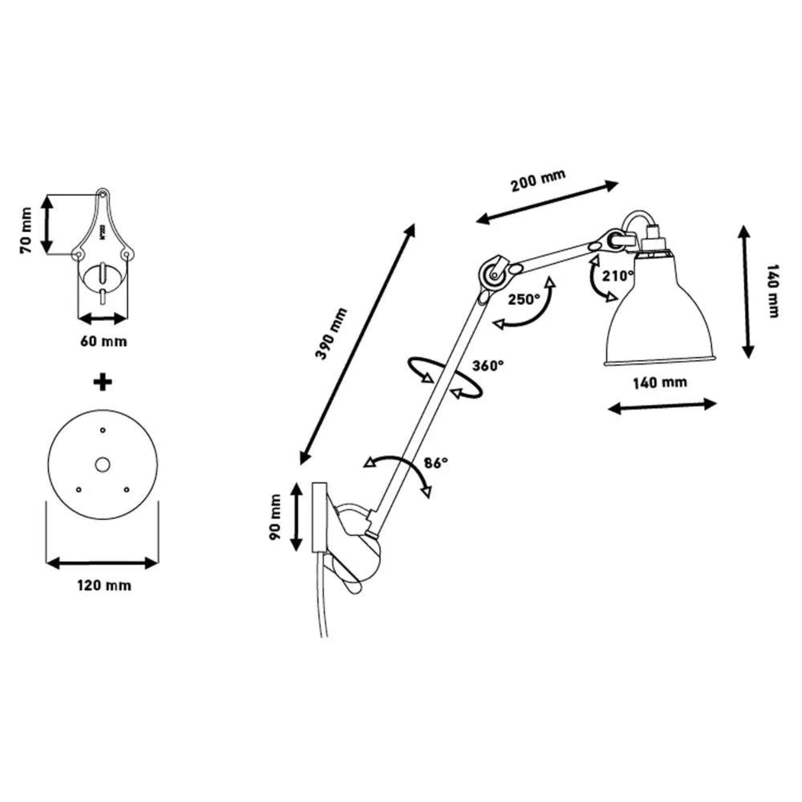 222 Vägglampa Svart/Raw Koppar/Vit - Lampe Gras