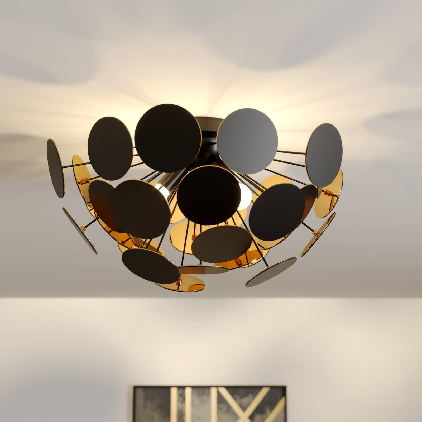 Black and gold ceiling lamp Kinan Lights.co.uk