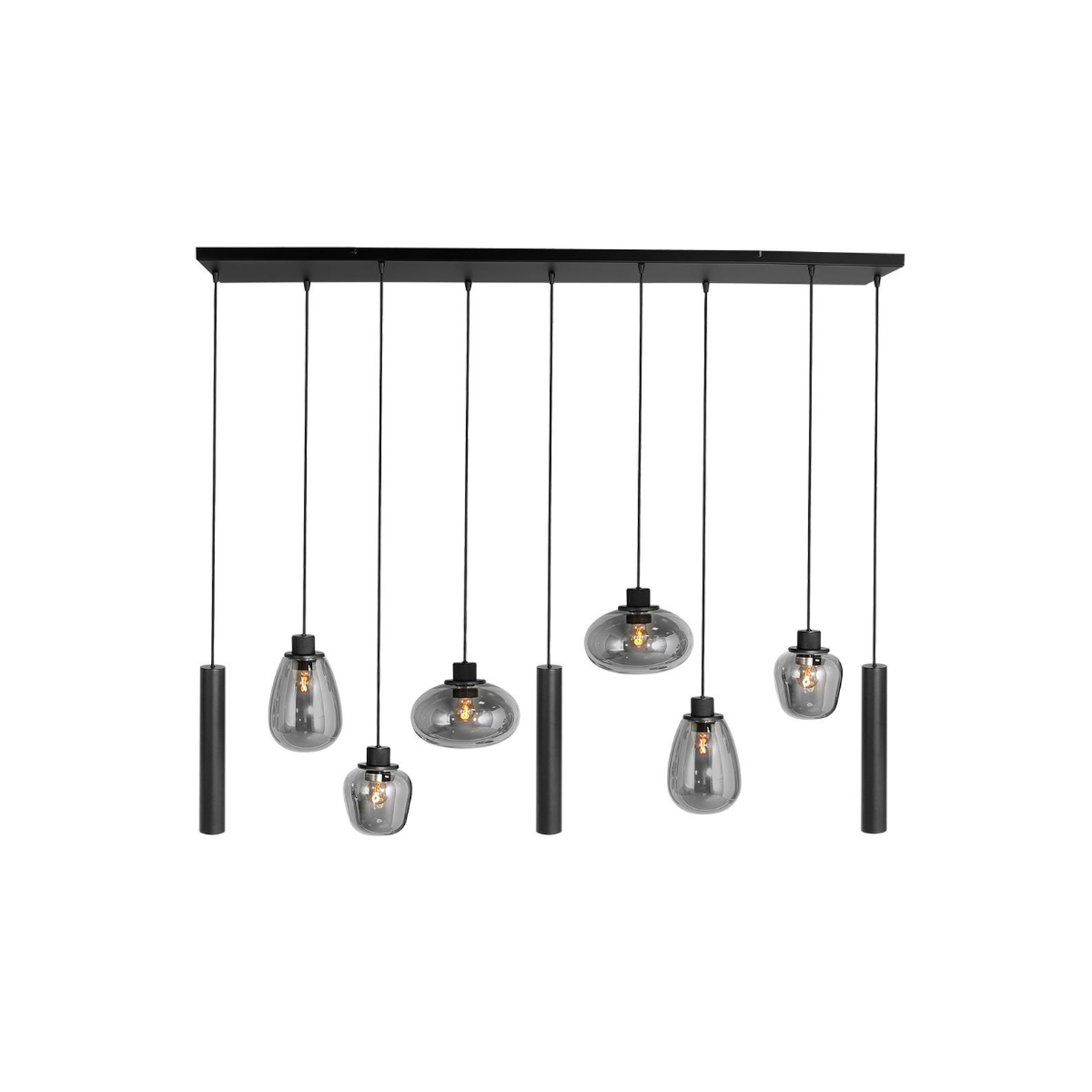 Reflexion pendant light, metal, glass, 9-bulb, black