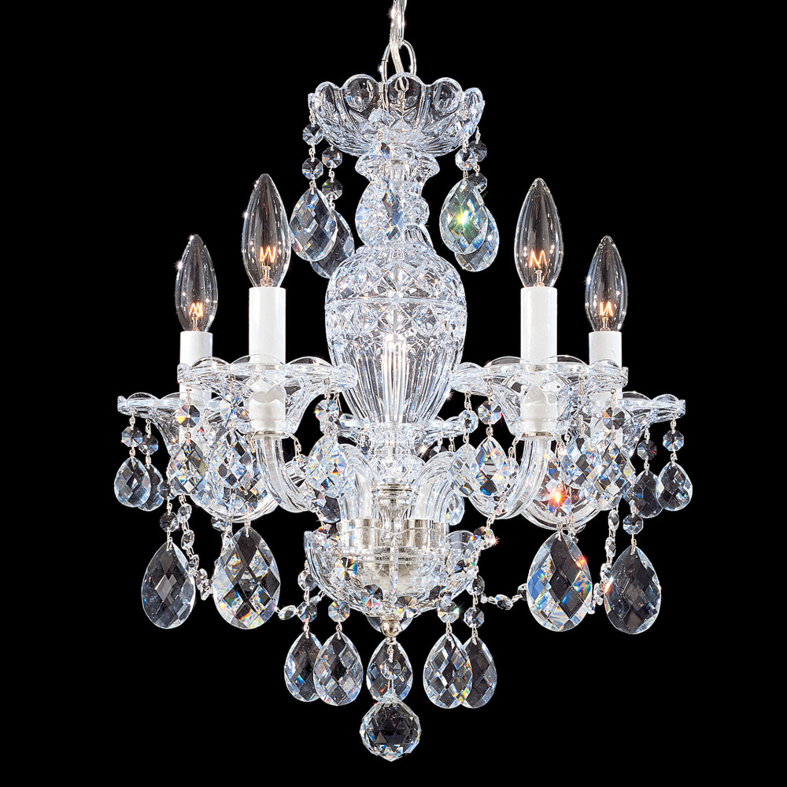 Schonbek Small crystal chandelier Sterling, for Living / Dining Room, metal, glass, crystal, E14, 40 W, energy efficiency: A++, H: 46 cm