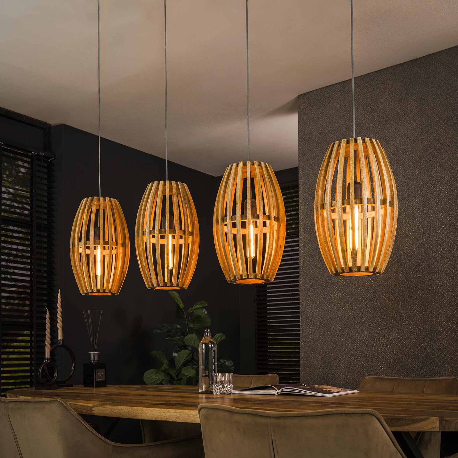 Lampa wisząca Orbit, naturalne drewno mango, długość 135 cm 4-punktowa.