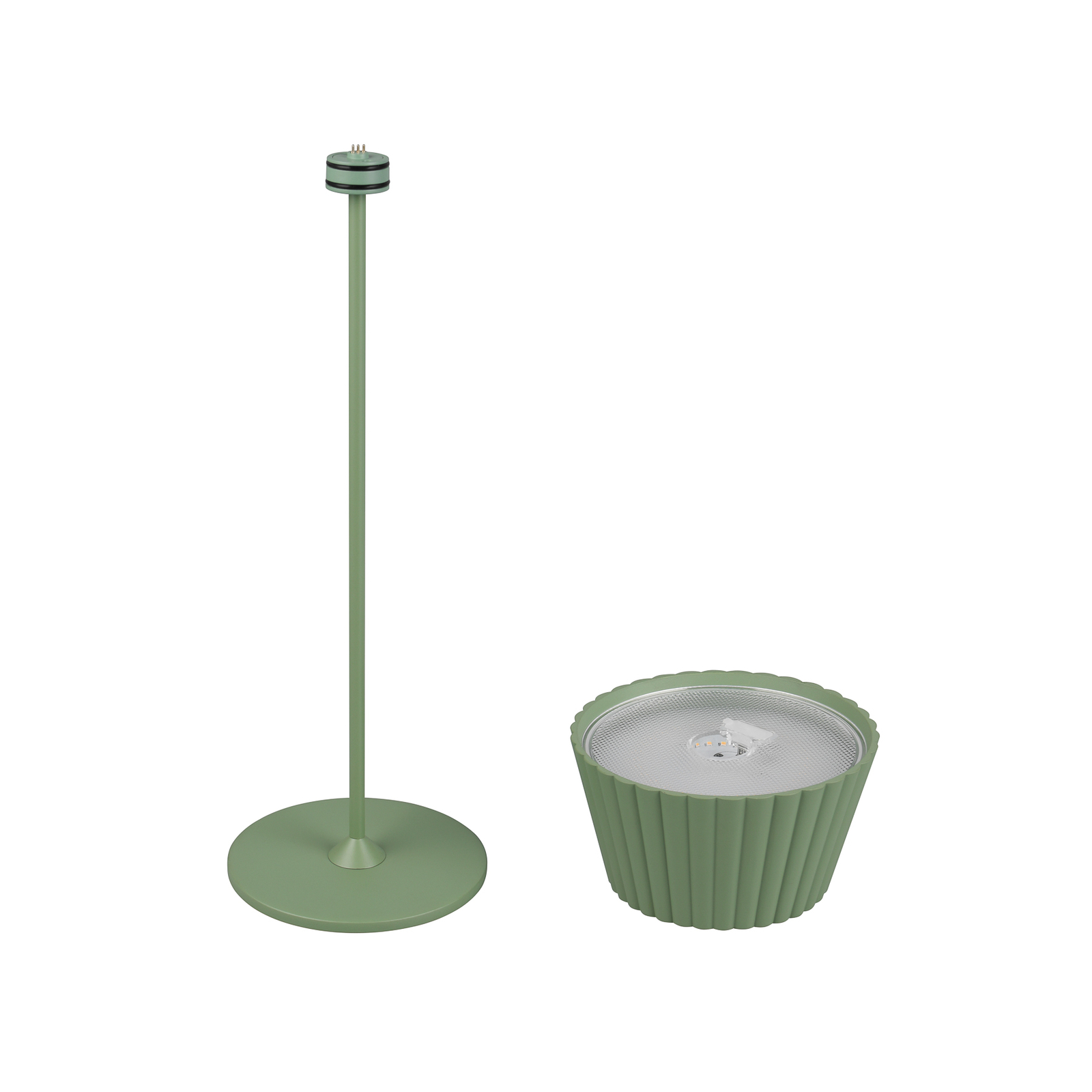 Suarez LED oppladbar bordlampe, grønn, høyde 39 cm, metall