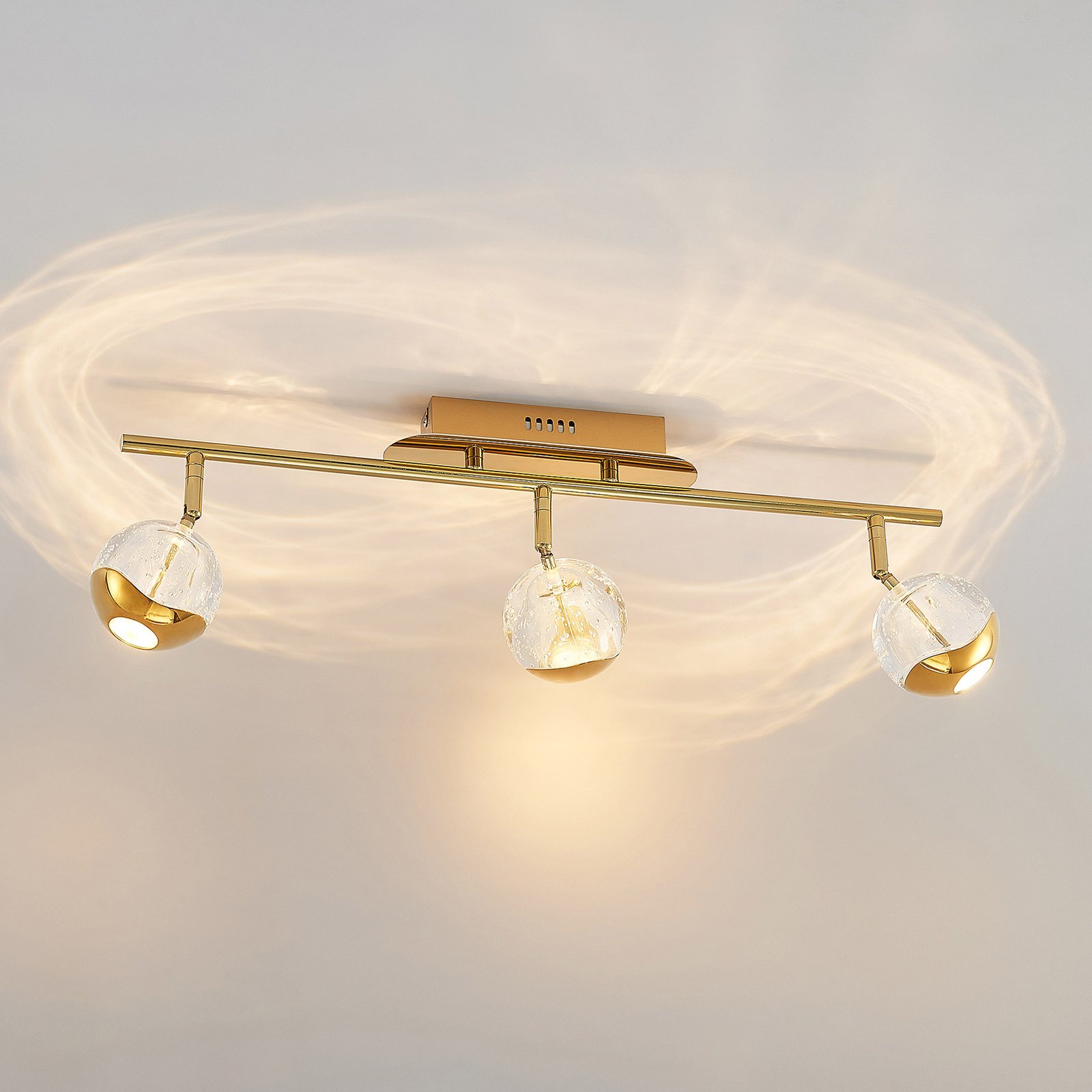 Lucande Kilio LED downlight, 3-bulb, gold