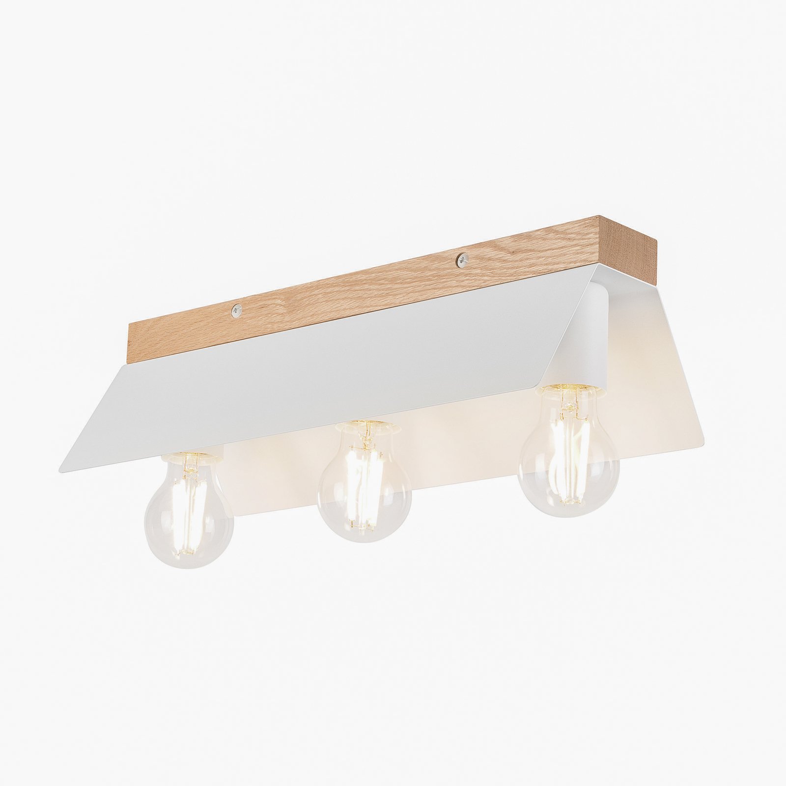 Deckenlampe Esme, weiß, Länge 40 cm, Metall/Holz, 3-flammig