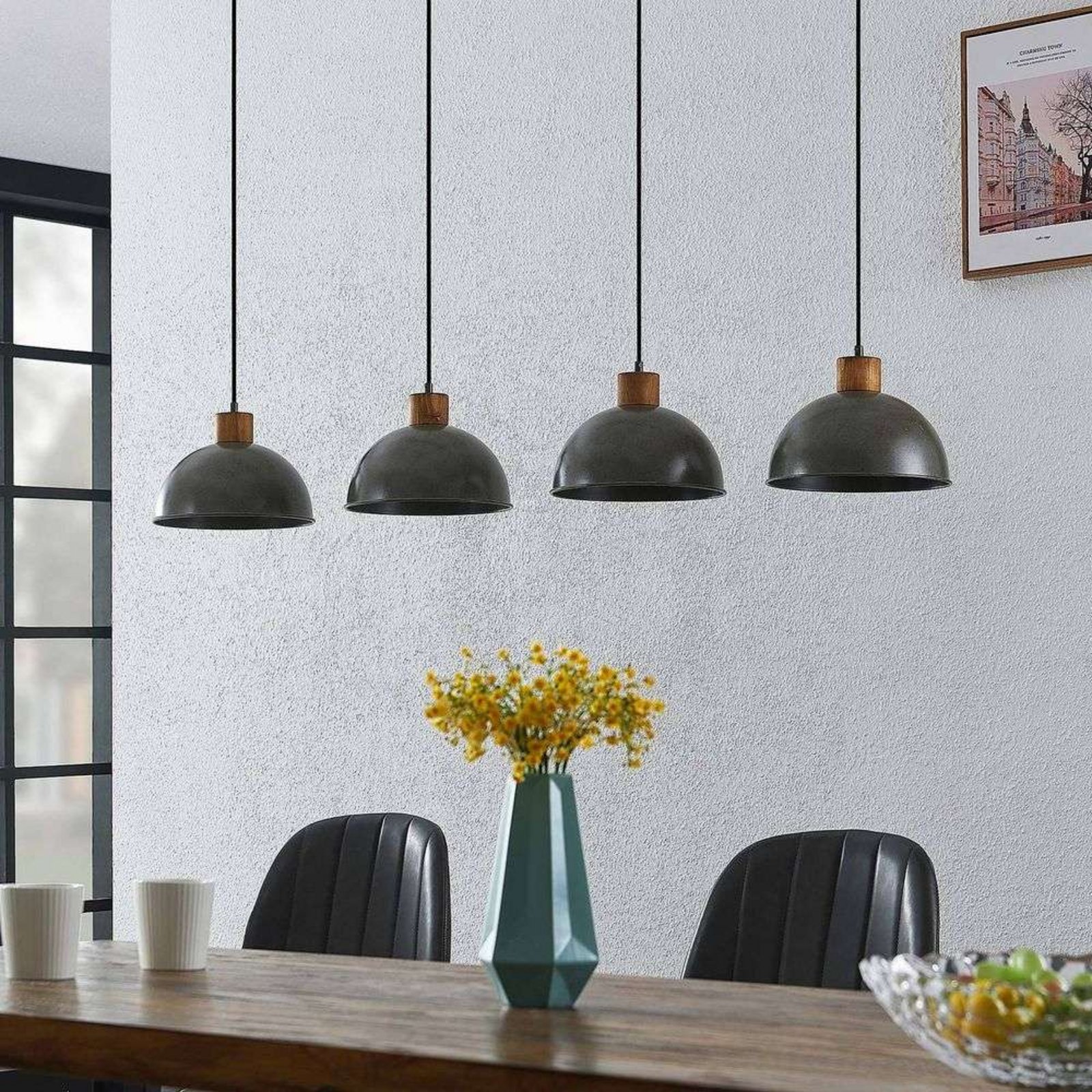 Durbis 4 Lustră Pendul Dark Grey/Wood - Lindby