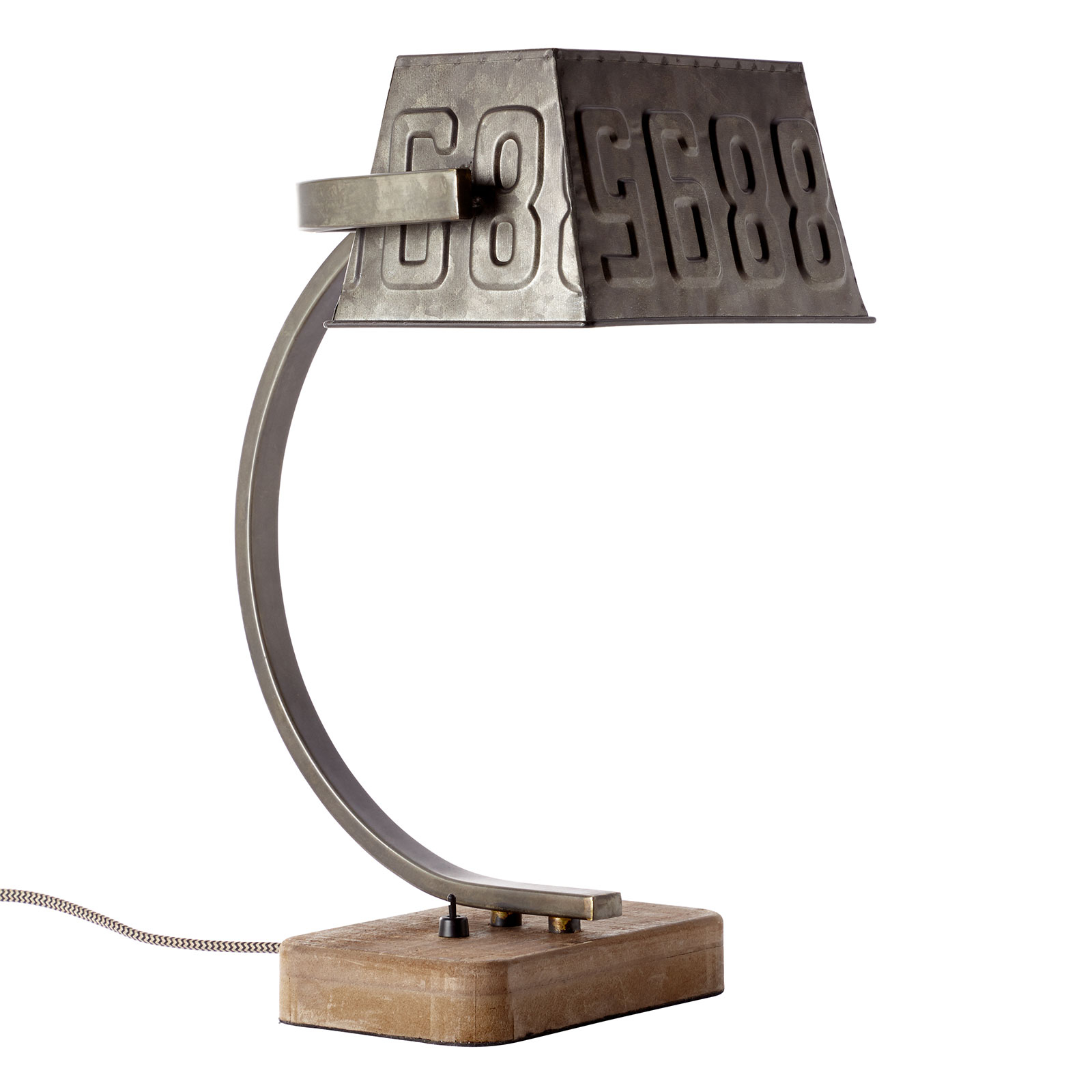 Metalen tafellamp Drake met houten voet