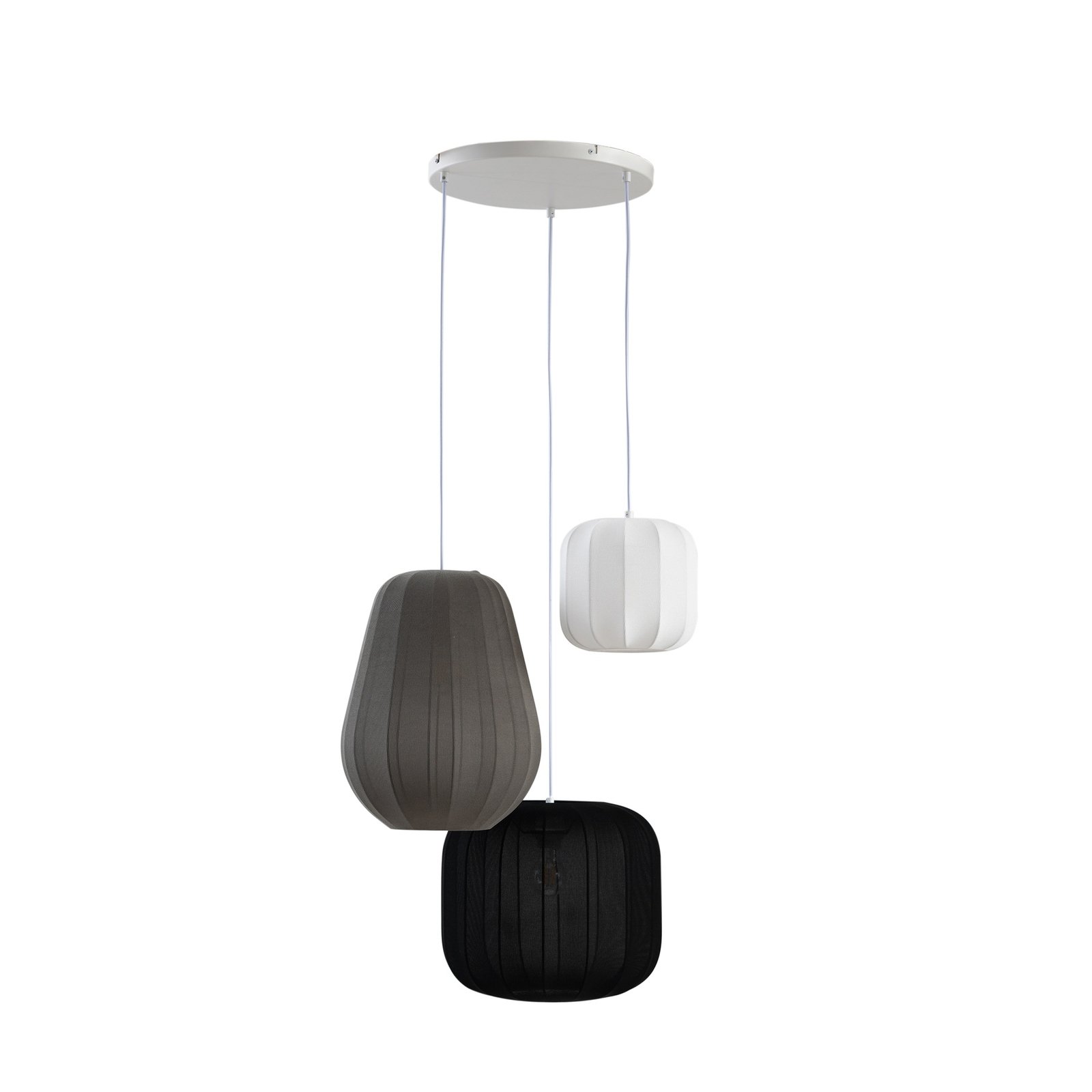 Lindby hanglamp Helin, 3-lamps, zwart/wit/grijs, 60 cm