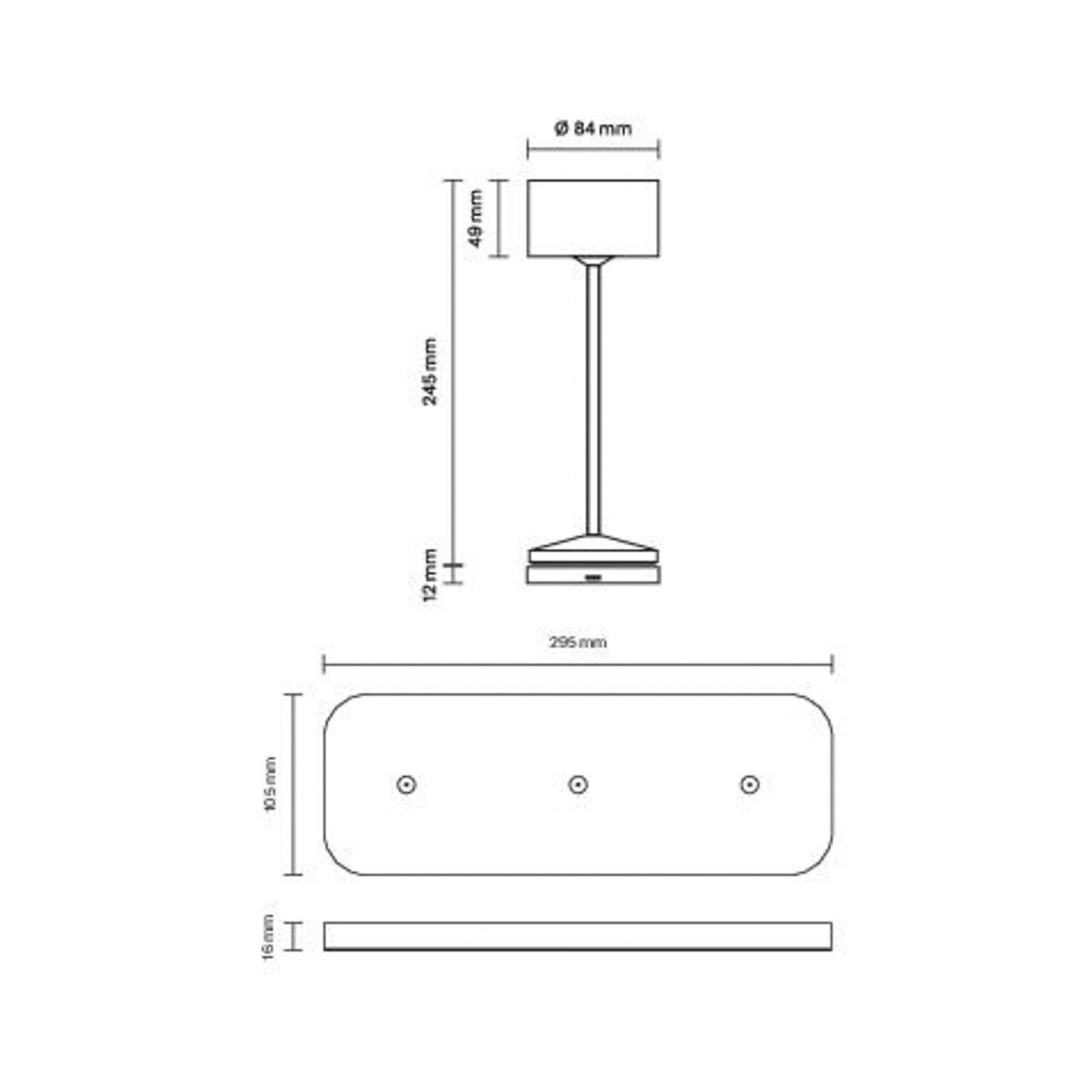 LED újratölthető asztali világítás Veluna, fehér, 3 db-os szett, 25 cm, IP44