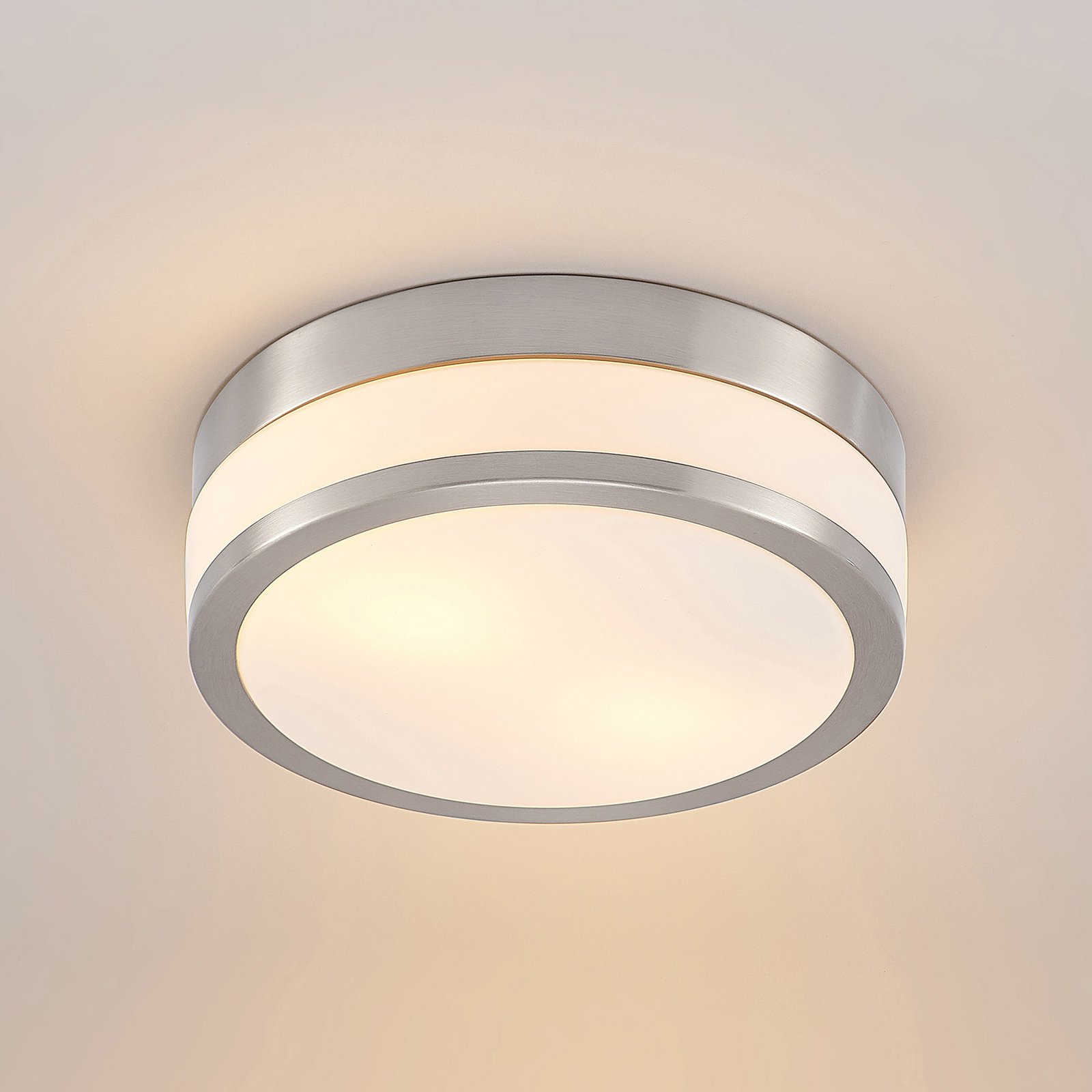 Lindby Flavi bathroom ceiling lamp, Ø 28 cm nickel