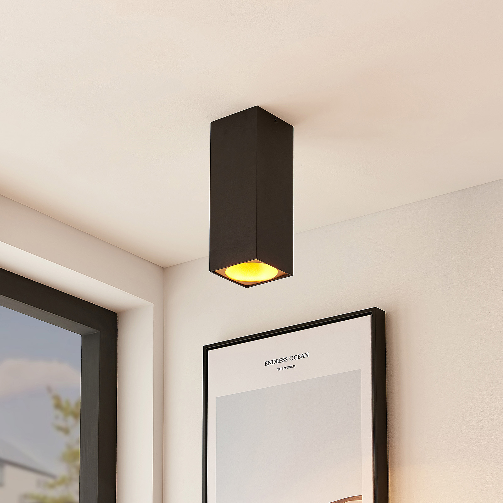 Arcchio Hinka taklampe, kantet 25,4 cm svart