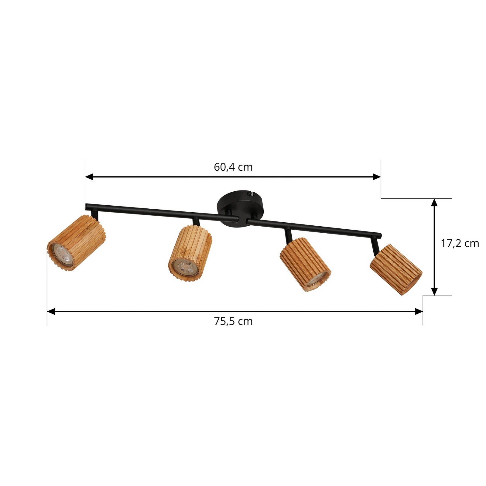 Lindby Deckenstrahler Stralino, 4-flammig, Länge 60 cm, Holz