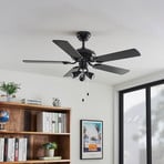 Lucande ventilador de techo con luz Anariki, silencioso, negro