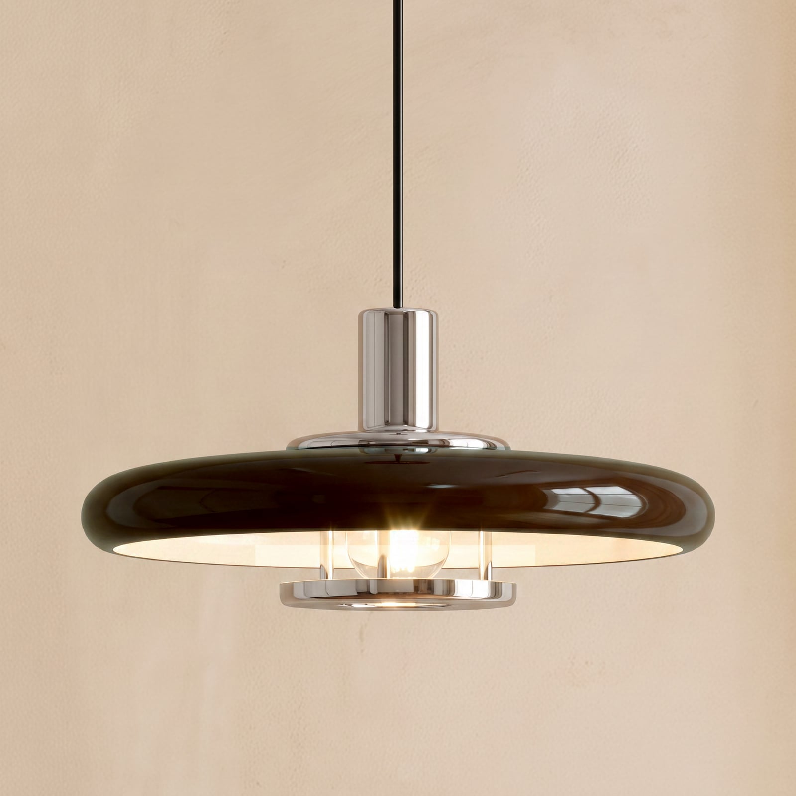 Suspension Lindby Branford, style rétro, Ø 35 cm, marron, métal