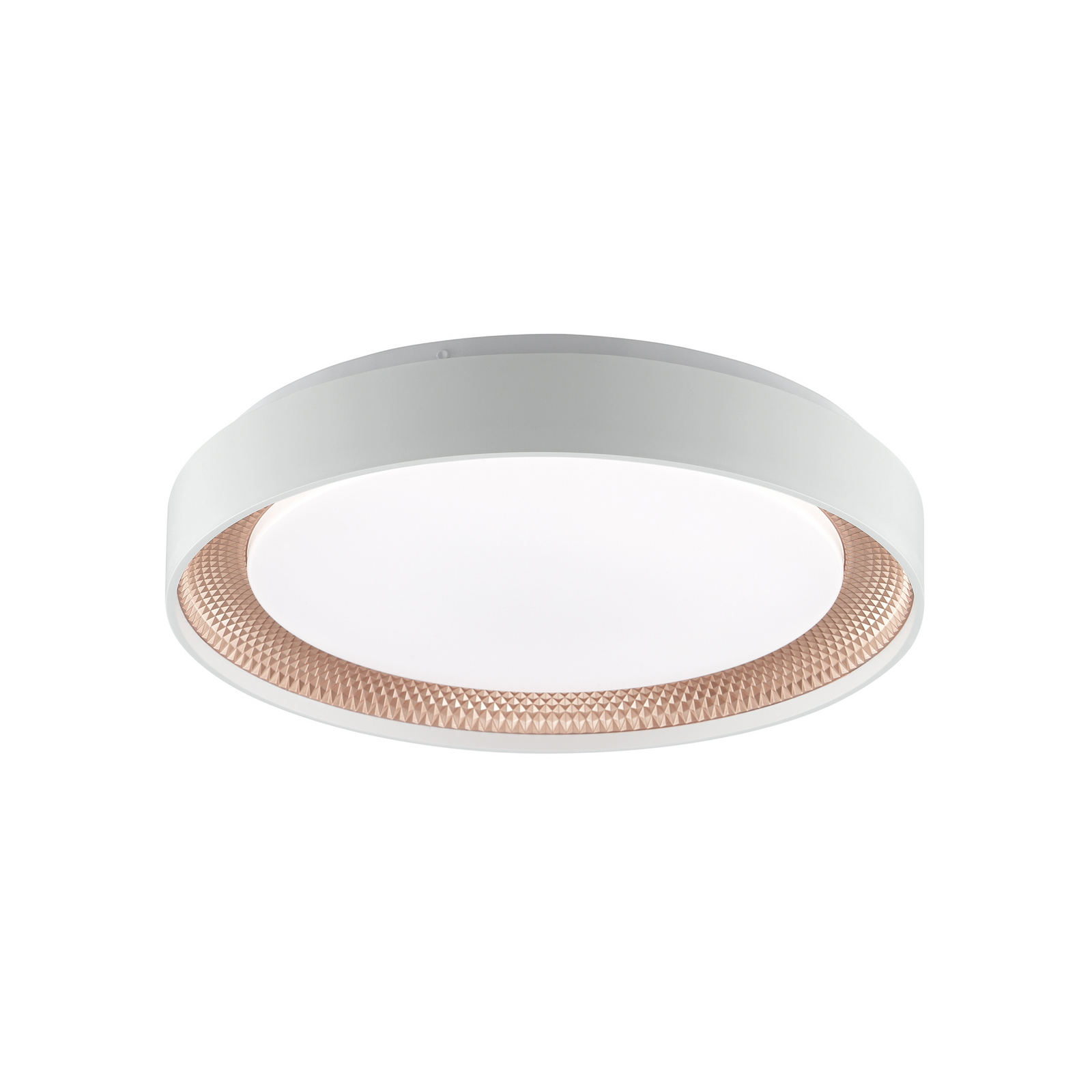 Plafón LED Waldo, blanco/oro rosa, Ø 38,5 cm, CCT, atenuable. Plafón LED Waldo, blanco/oro rosa, Ø 38,5 cm, CCT, atenuable.