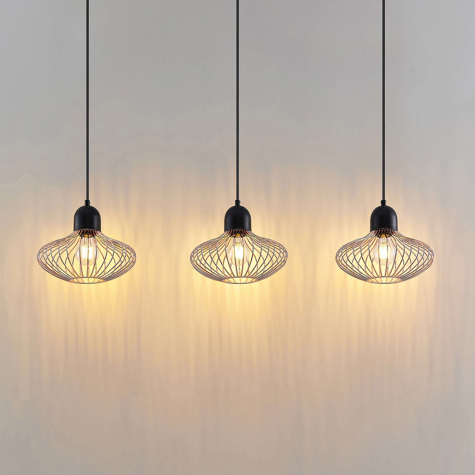 Lindby Justinos pendant light, 3-bulb, copper
