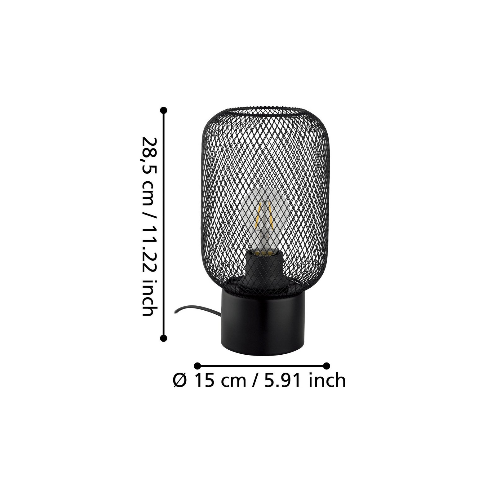 Wrington bordlampe, høyde 28,5 cm, svart, stål