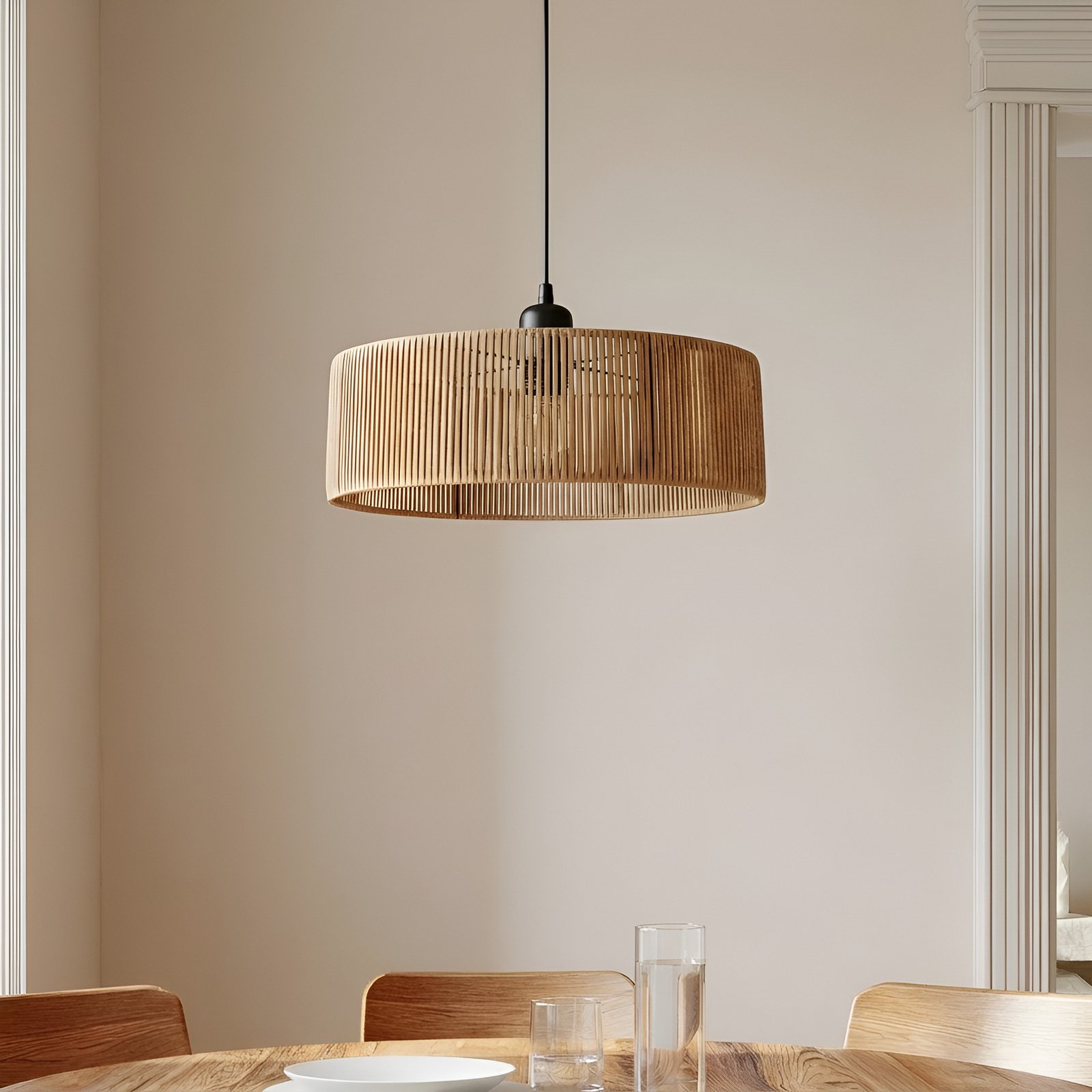 Κρεμαστό φωτιστικό Roya Cylinder, Ø 55 cm, μπεζ, χαρτί
