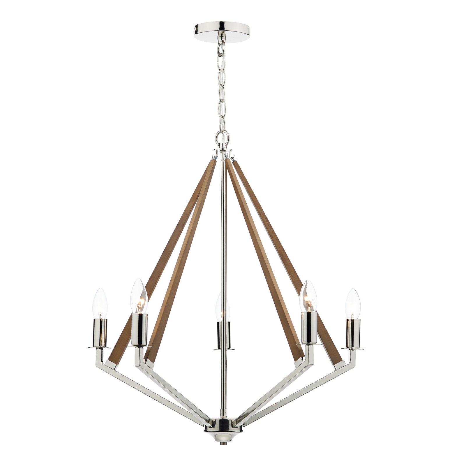 Hotel hanging light in nickel with wooden details