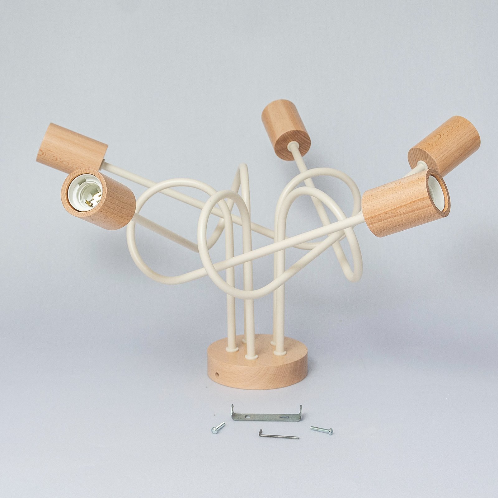 Plafonnier Oxford, beige sable, bois, métal, à 5 lampes, Ø 47 cm