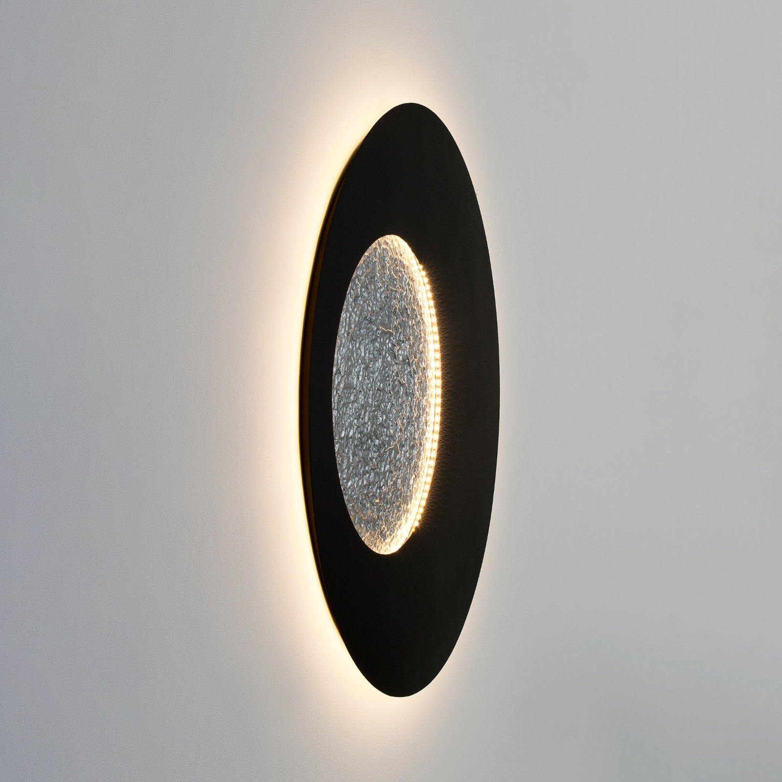 LED wall light Luna, brown-black/silver, Ø 120 cm, iron