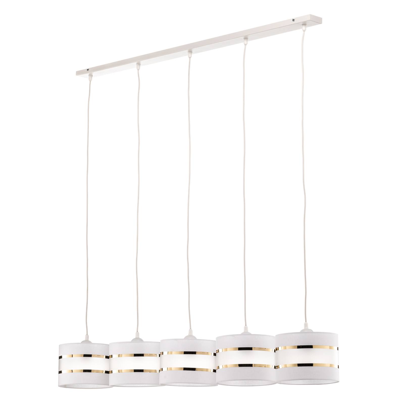 Suspension linéaire Helen blanc-doré 5 lampes