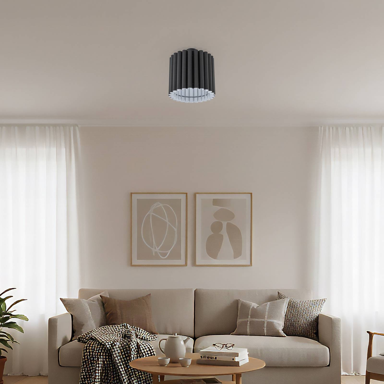  Duolla Duolla Aria Ceiling Light, Black, Microfibre, E27 
