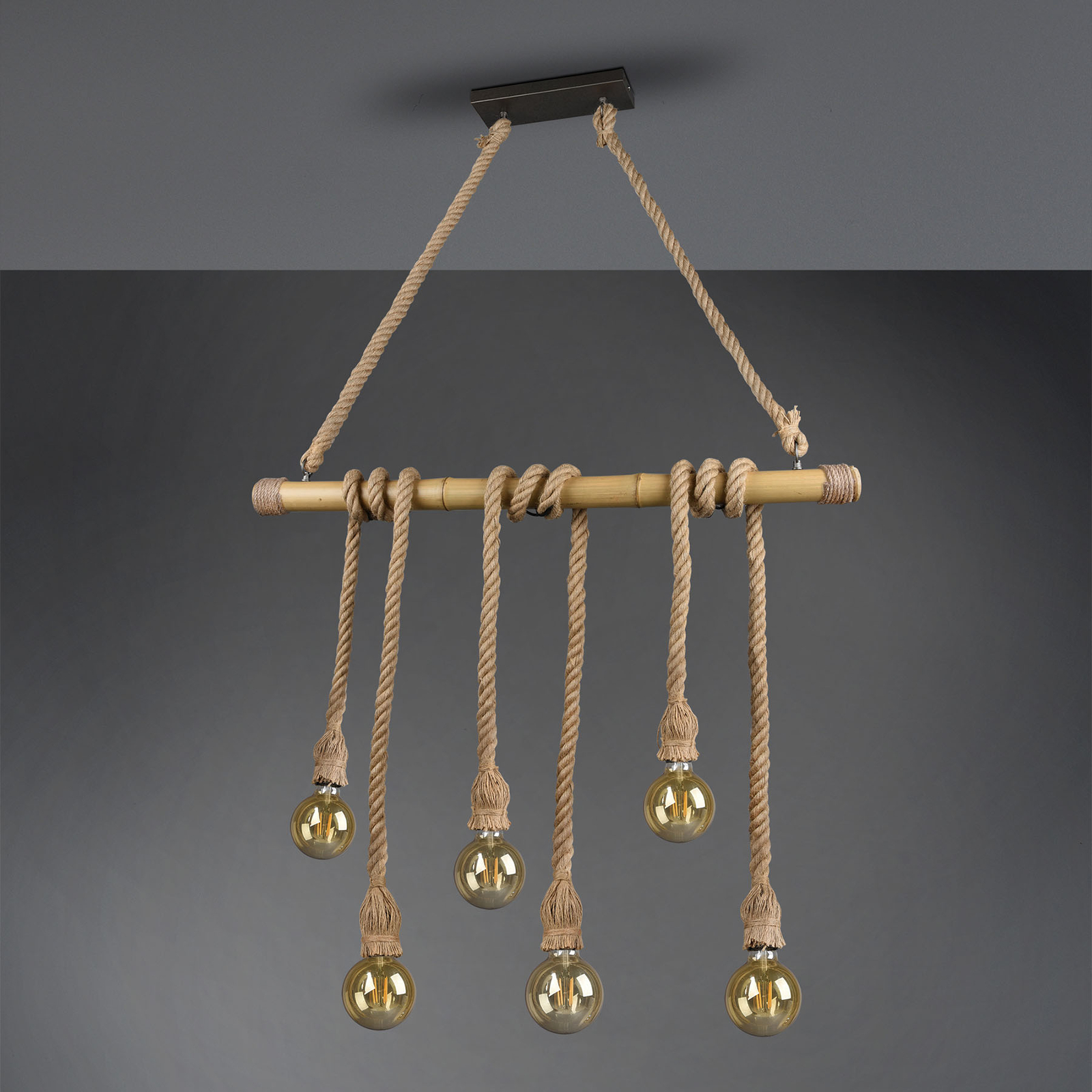 Závesná lampa Wilma z bambusu, šesť-plameňová