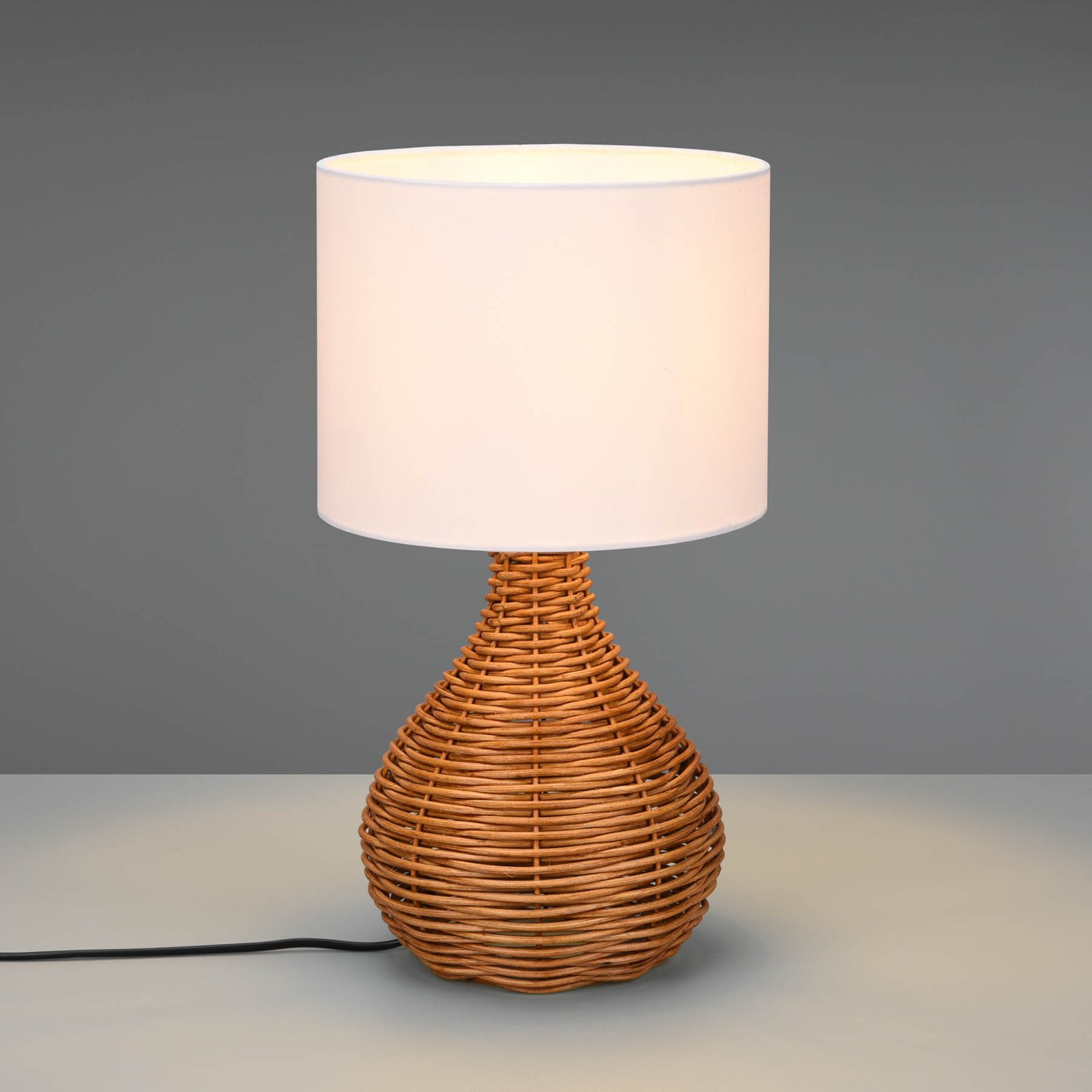 Sprout table lamp, rattan base, fabric lampshade