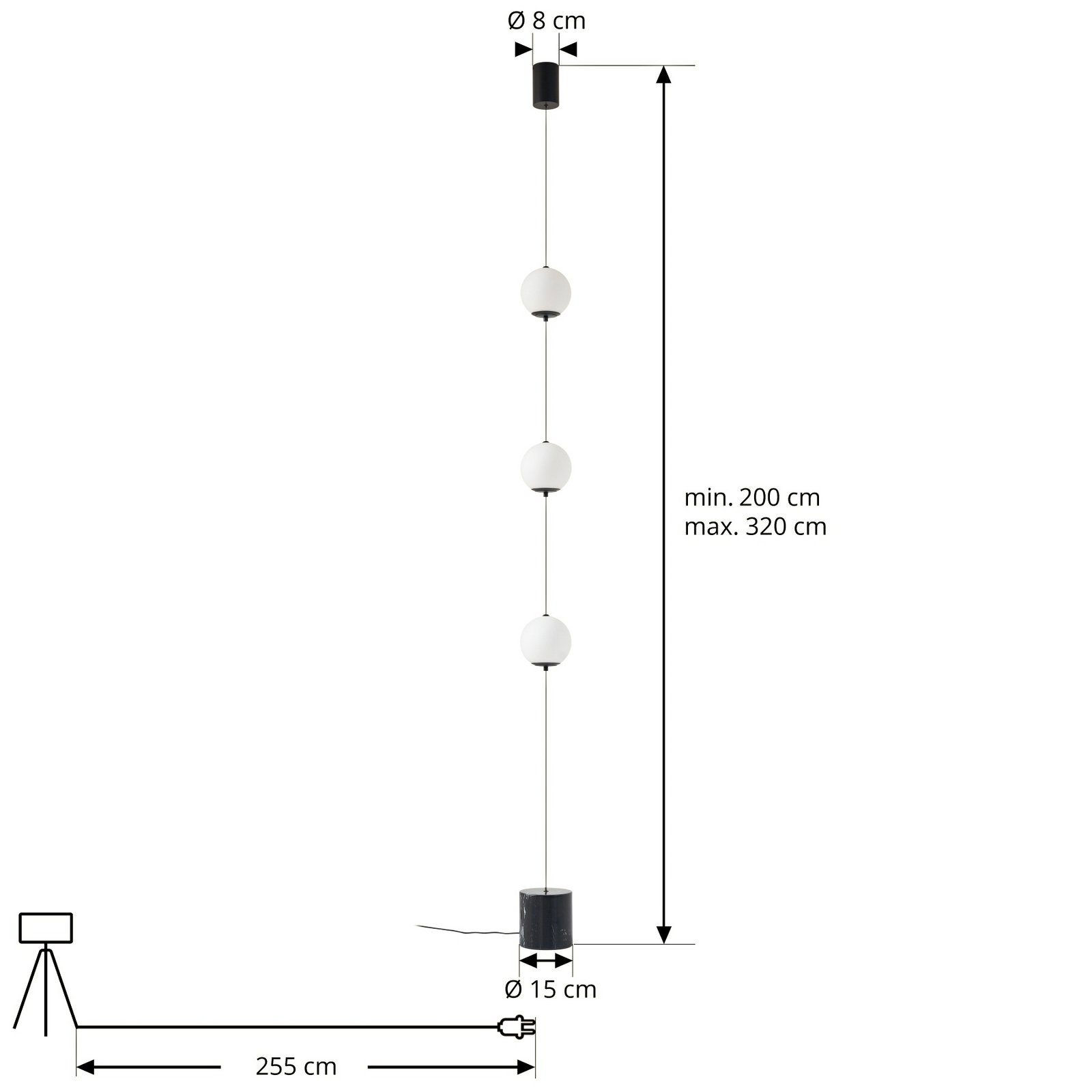 Lampe sur pied LED Darrow, noir/opale, verre, à intensité variable - Lucande