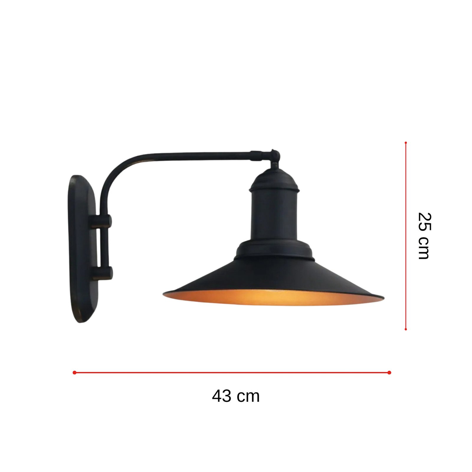 Lorato wall light, black, height 25 cm, metal, E27