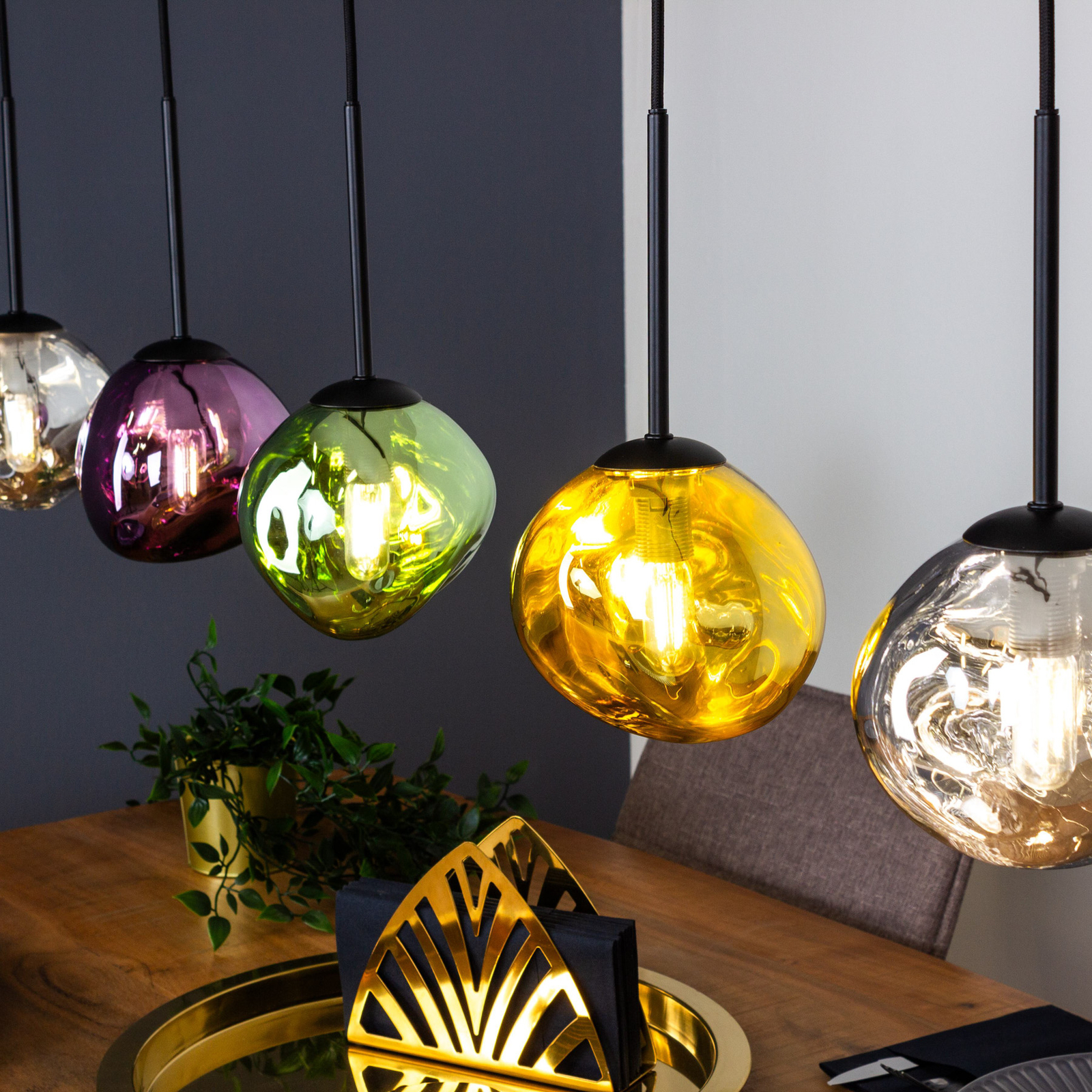 Canopus pendant light, multicoloured, 5-bulb, glass, E14