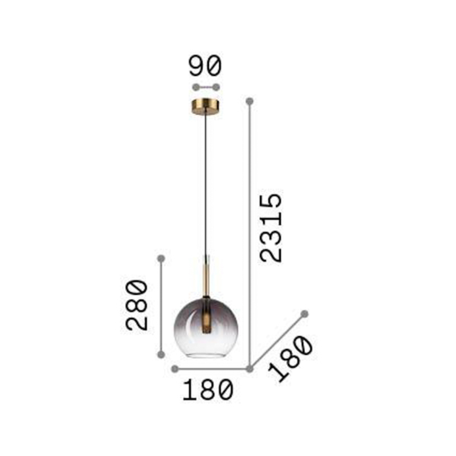 Ideal Lux suspension Empire Sfera, verre clair/gris fumée