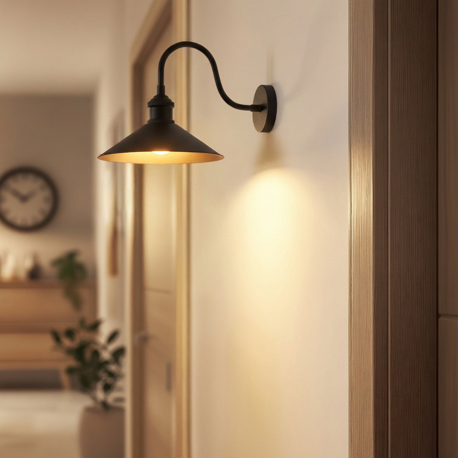 Christer wall light, black, width 24 cm, metal, E27