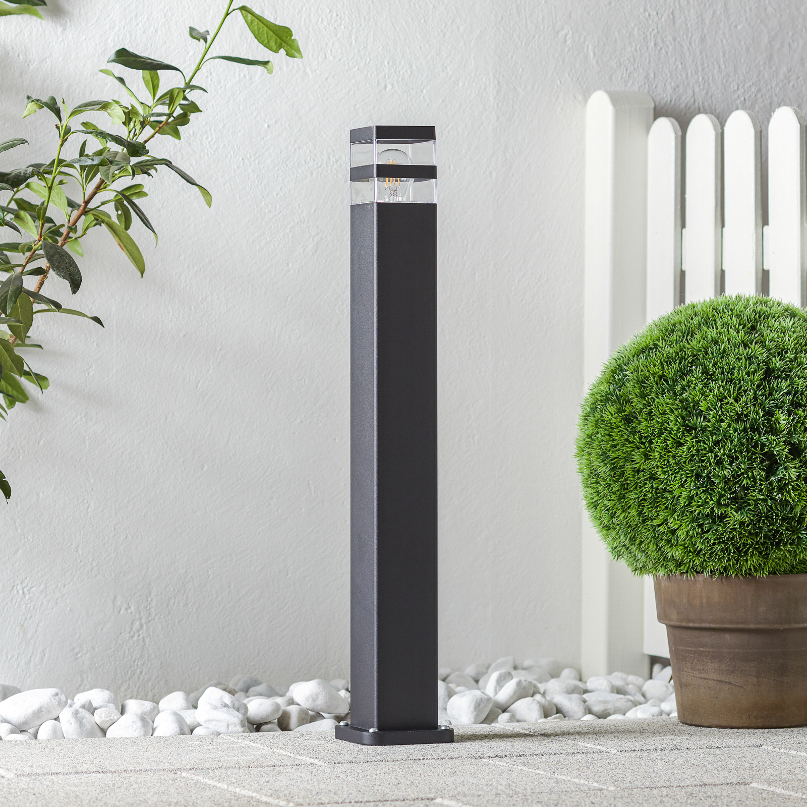 Nordlux Elm path light in an angular shape, aluminium, plastic, E27, 40 W, energy efficiency: A++, L: 13 cm, W: 13 cm, H: 80 cm