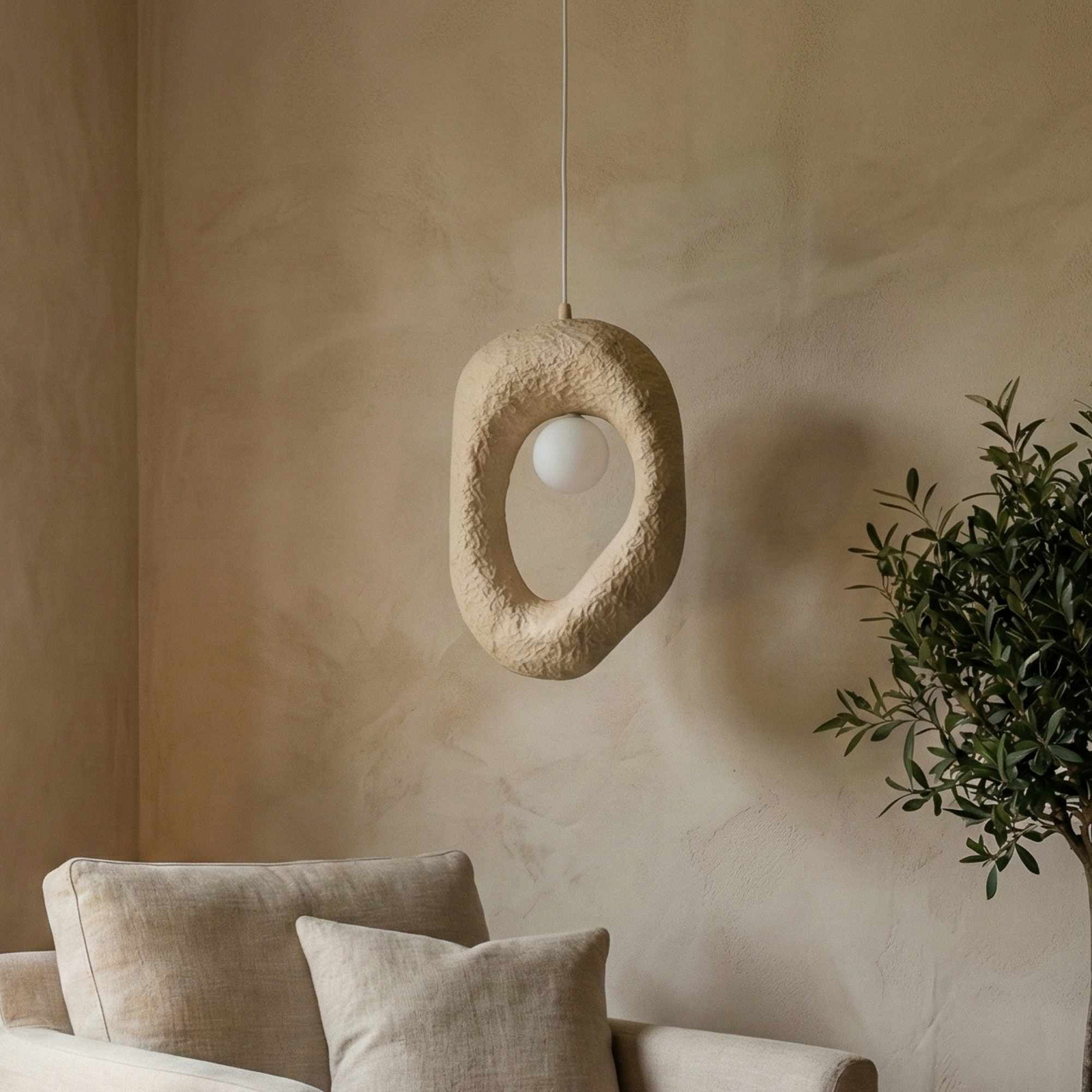 Lampada a sospensione Zoga, ecru, 50 x 30 cm, fibra di vetro, E27 Lampada a sospensione Zoga, ecru, 50 x 30 cm, fibra di vetro, E27