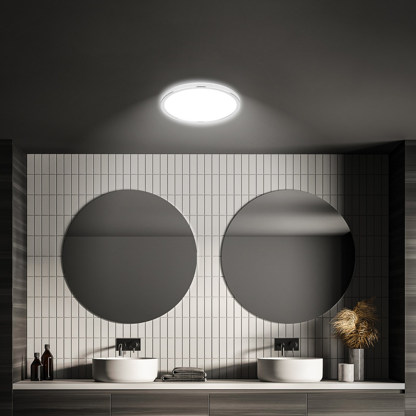 LED stropní svítidlo do koupelny Pulap, Ø 29 cm, chromová/bílá kovová