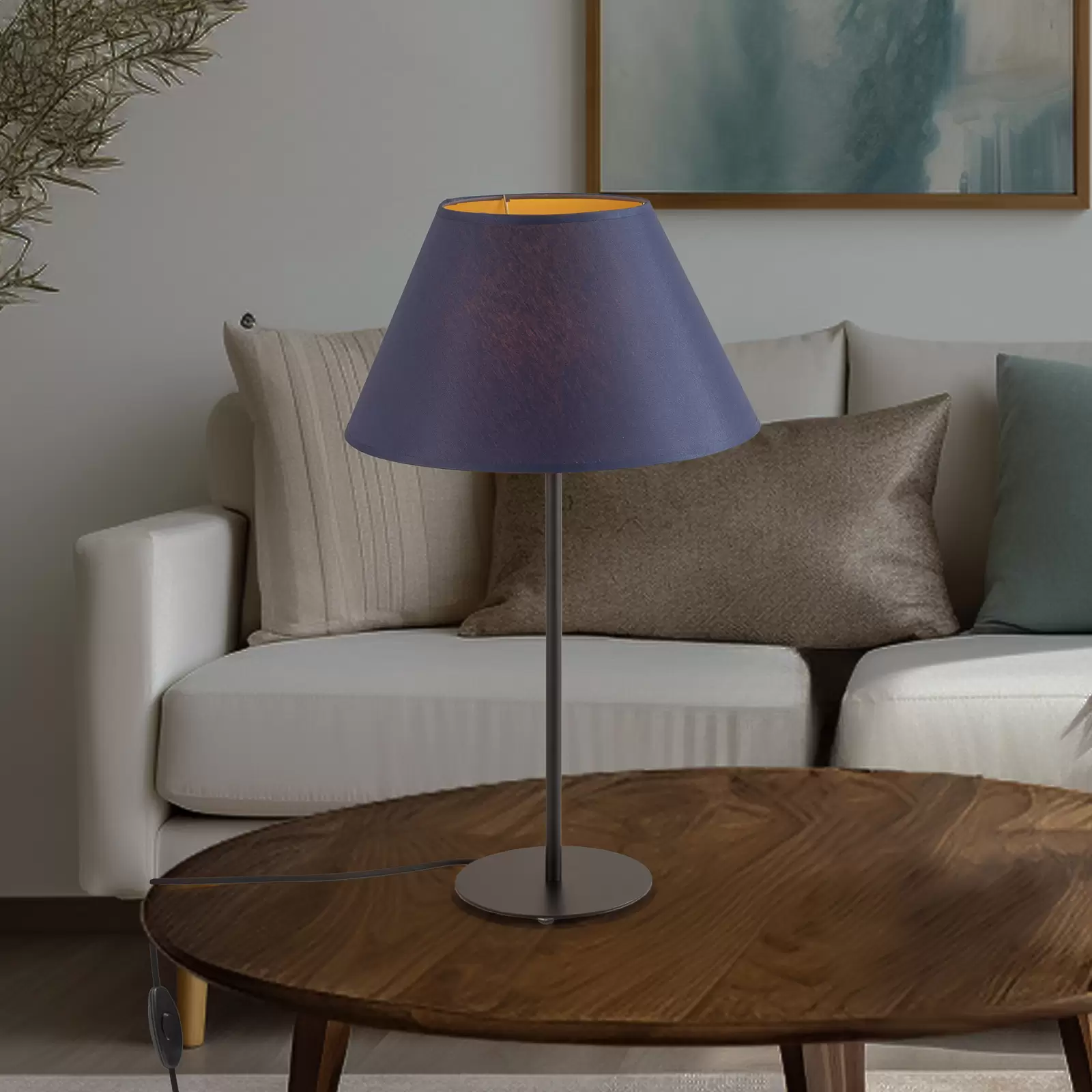 Lampada da tavolo Soho, cilindro alta 56cm blu/oro