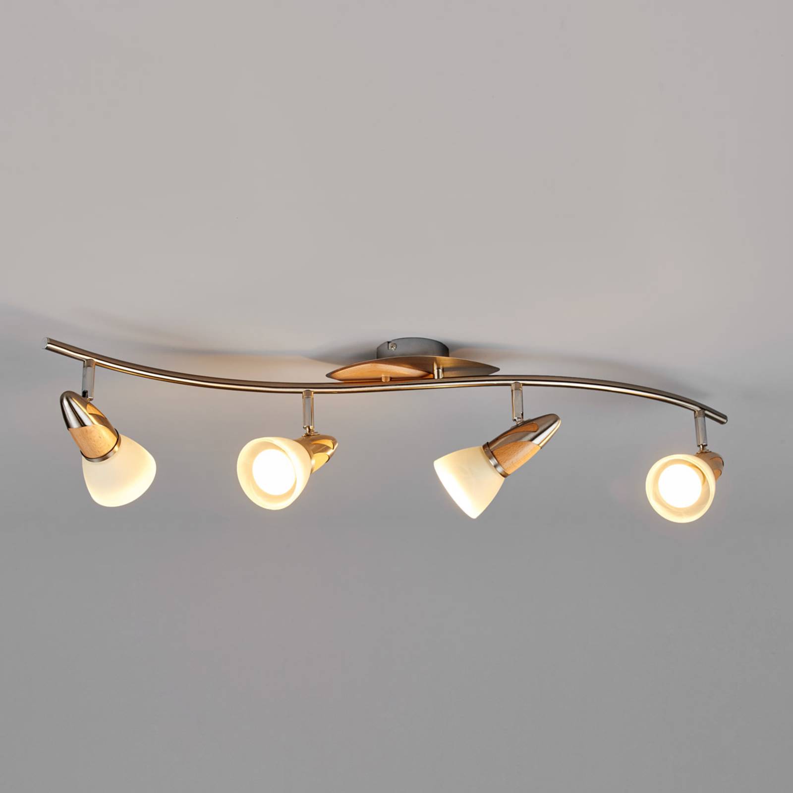 Zdjęcia - Reflektor punktowy Lindby Lampa sufitowa  Marena, 4-punktowa, szkło, drewno, 83 cm dług 