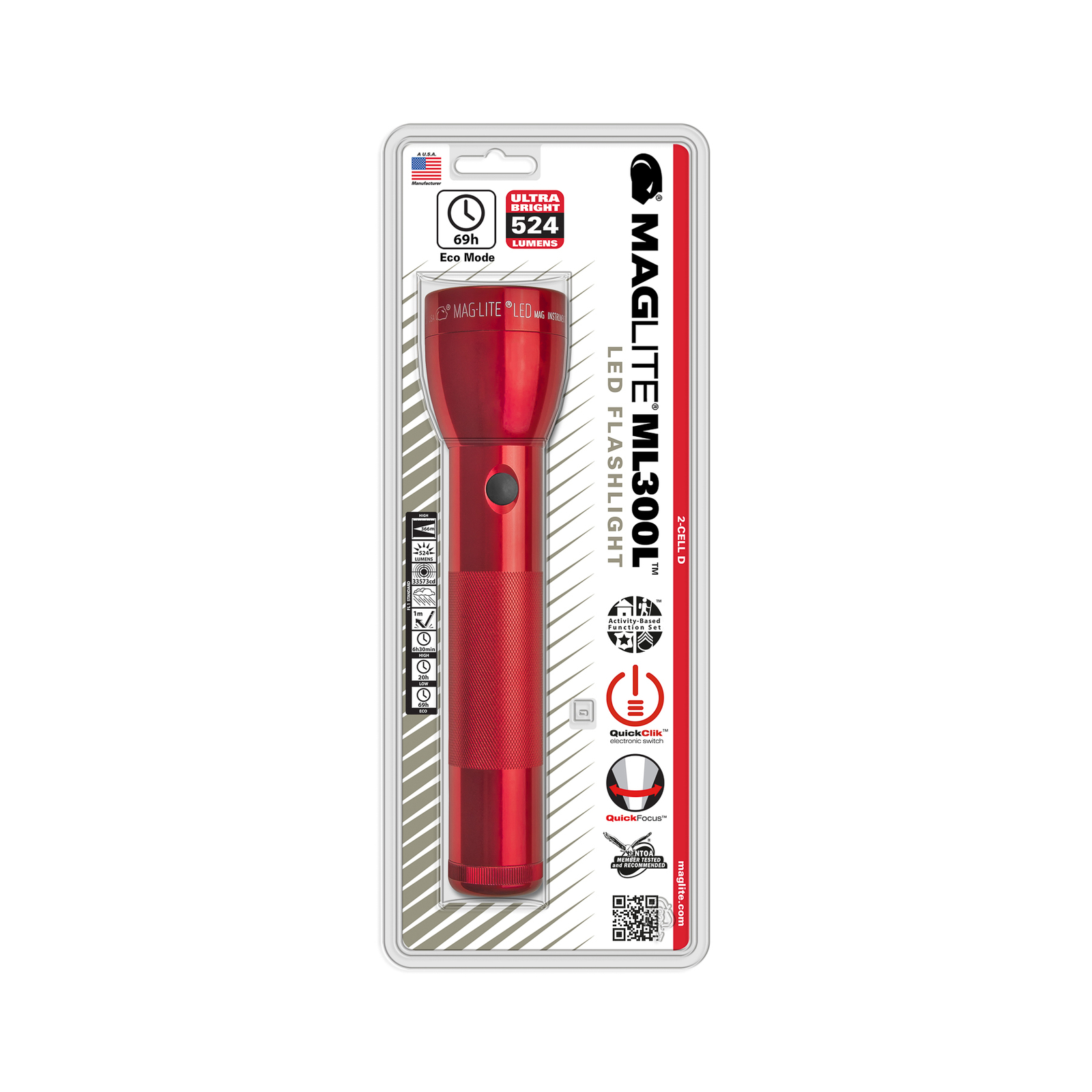 Maglite LED torch ML300L, 2-Cell D, red