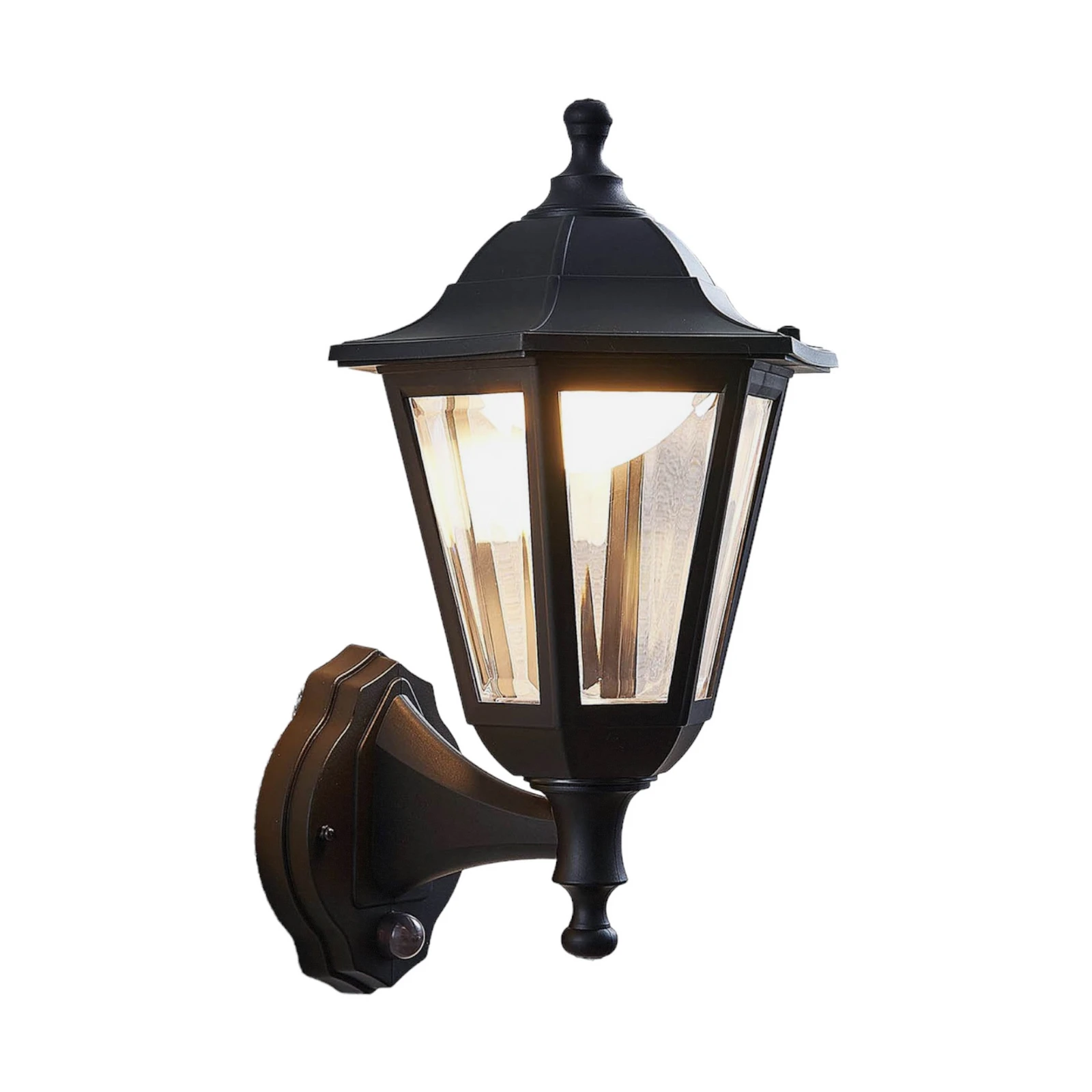 Lindby LED-Außenwandlampe Iavo, Sensor, schwarz, 38 cm, IP44
