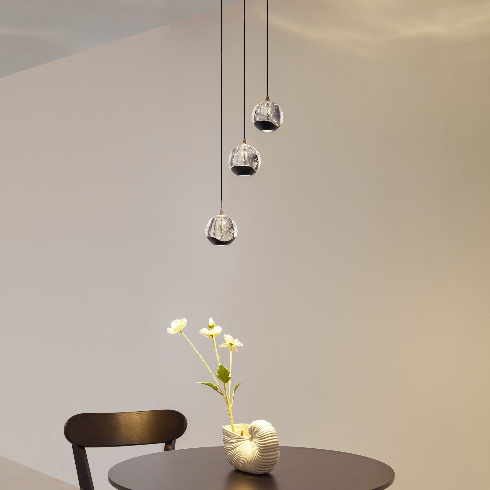 Lucande LED hanging light Hayley, black, 3-bulb, glass