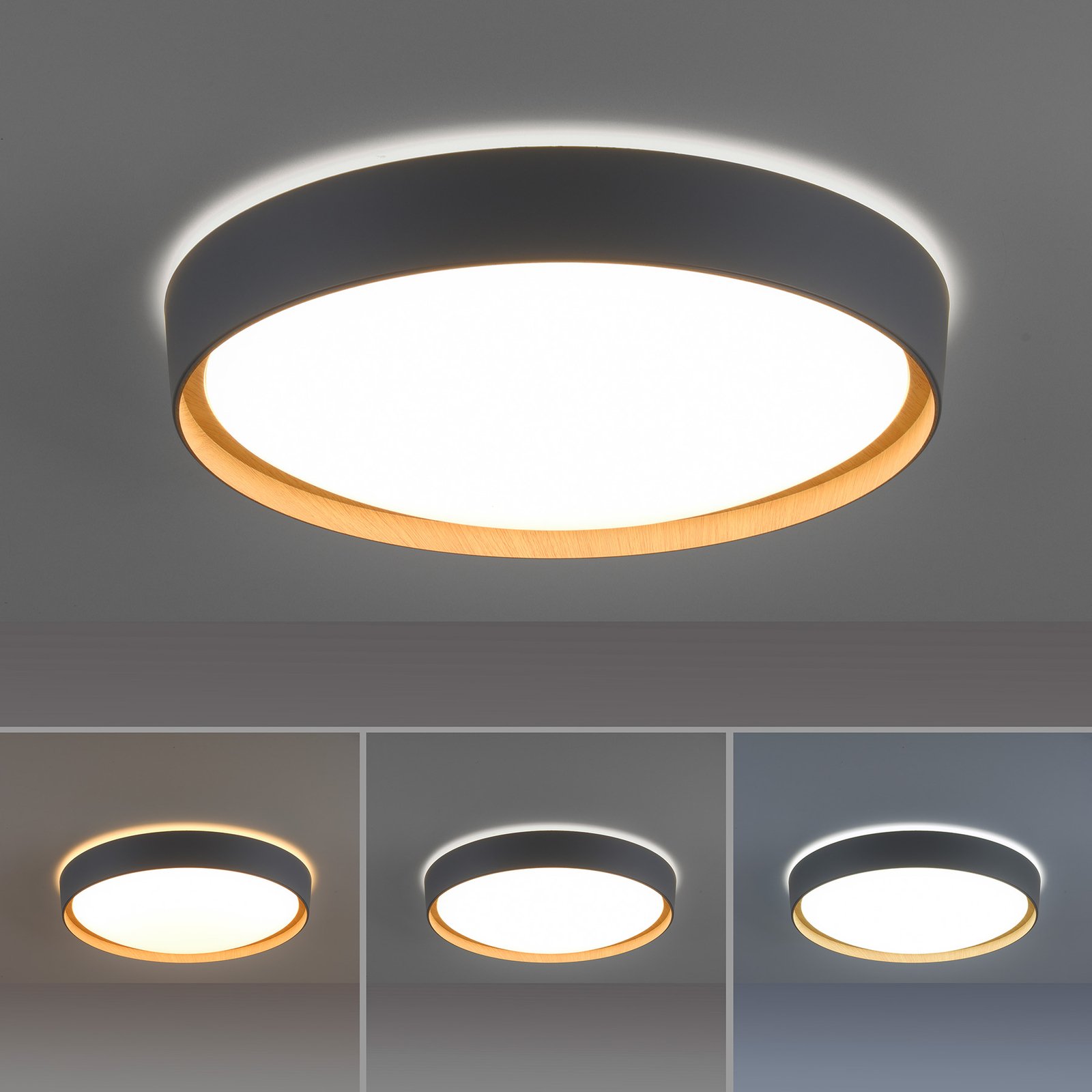Paul Neuhaus Q-EMILIA LED-taklampe, grå/tre