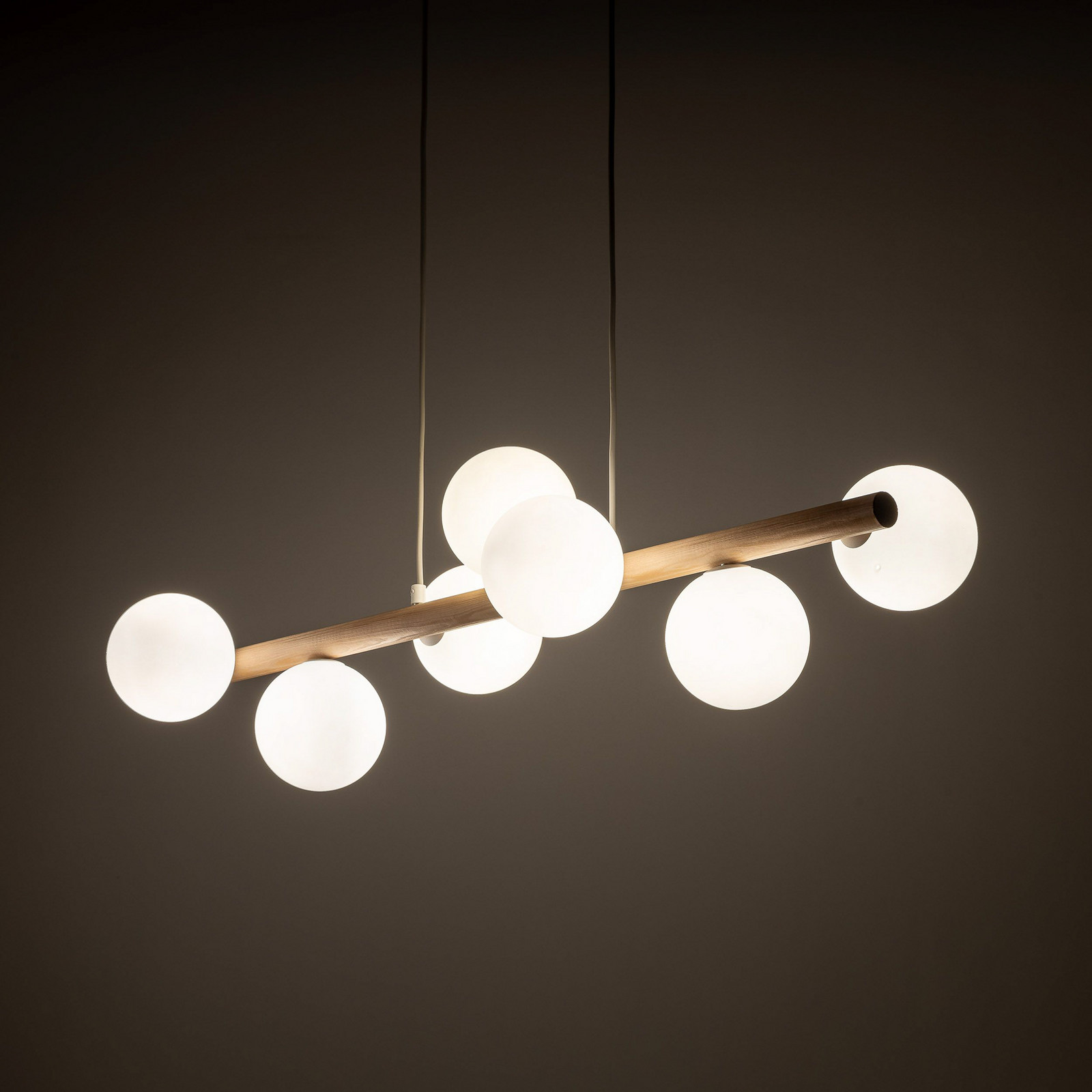 TK Lighting Lampă suspendată Estera sticlă opală lemn șapte lumini - Camera de zi / sufragerie - lemn deschis alb opal alb