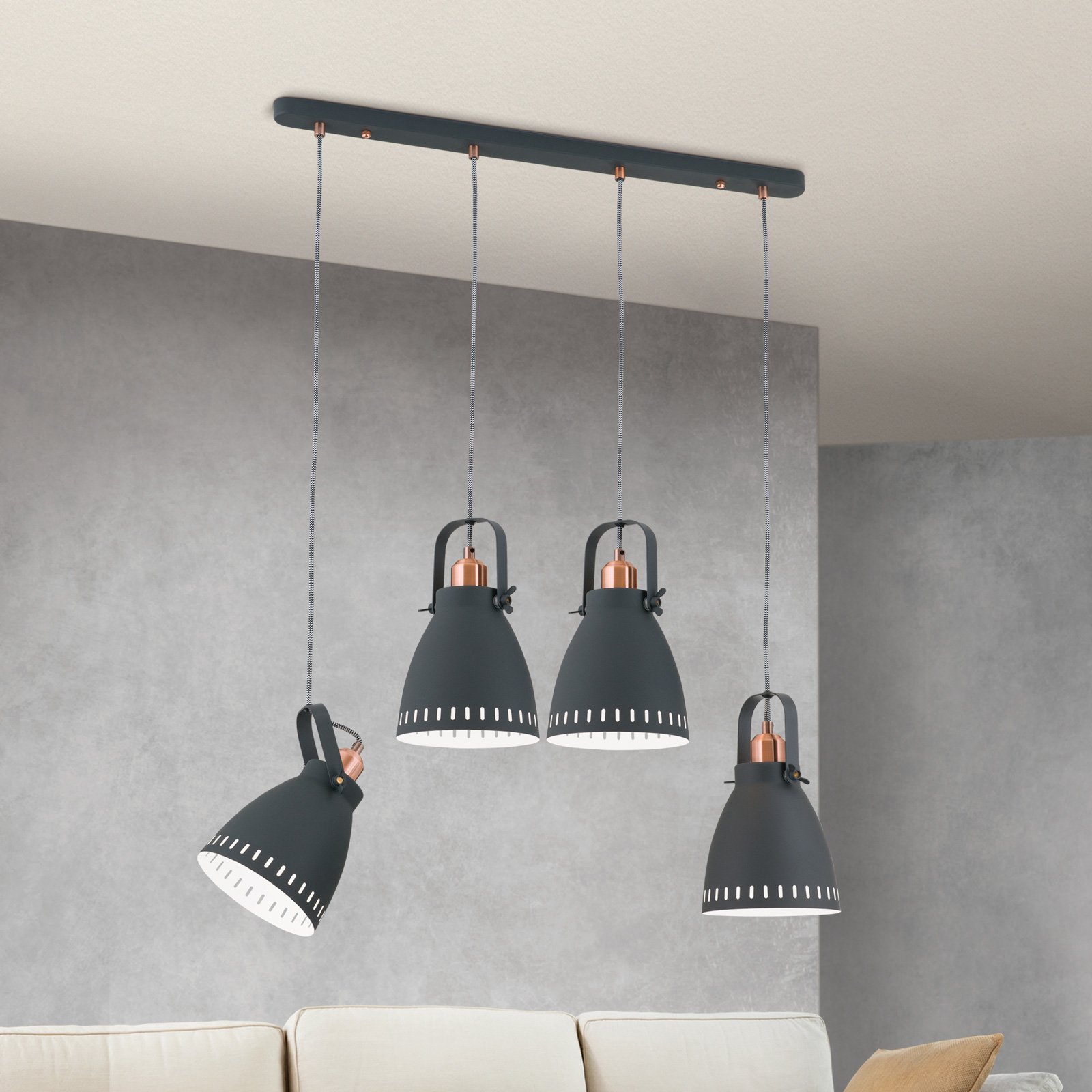 Theke hanging lamp, metal, four-bulb