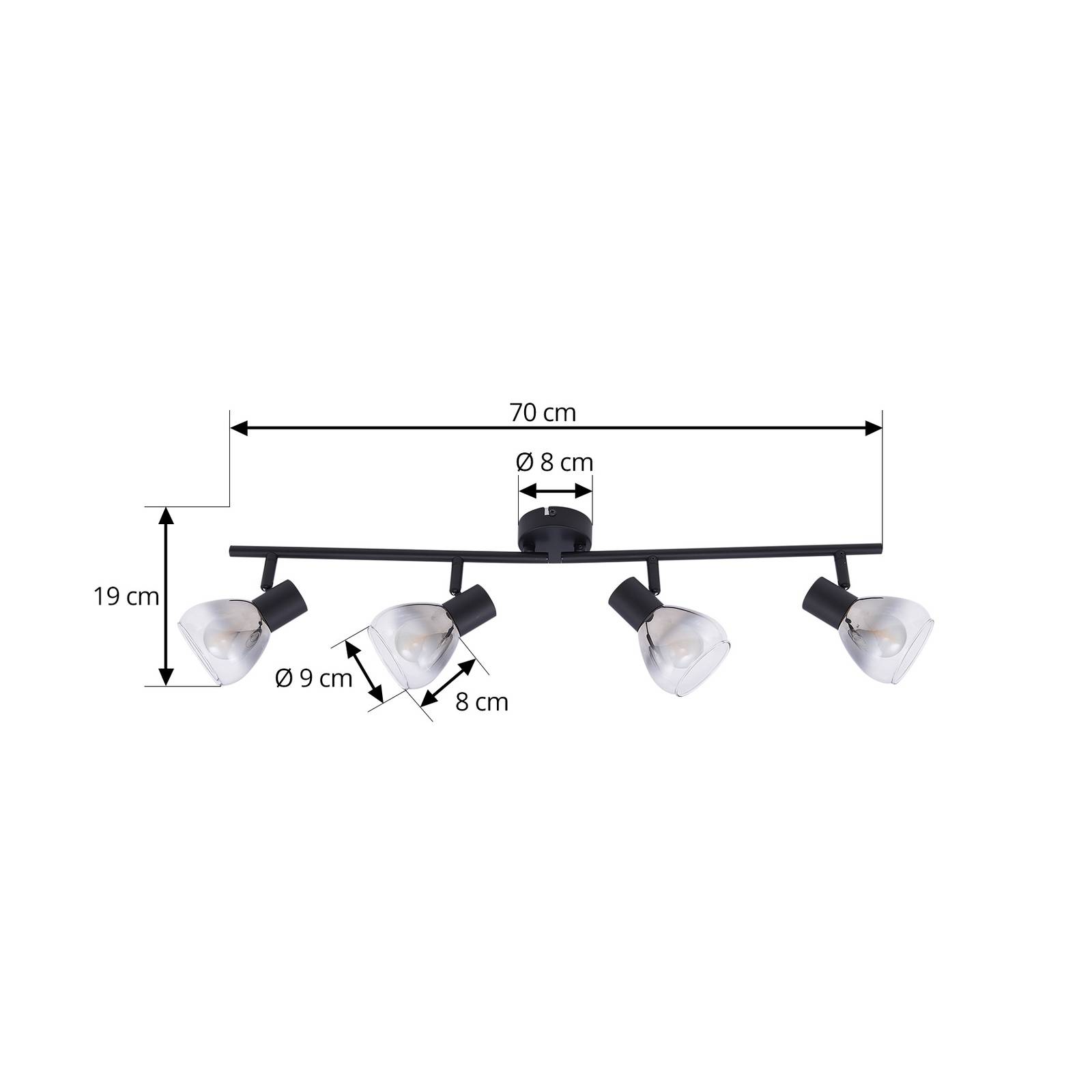 Lampa sufitowa Lindby Pendura, 4-punktowa, czarna, szkło