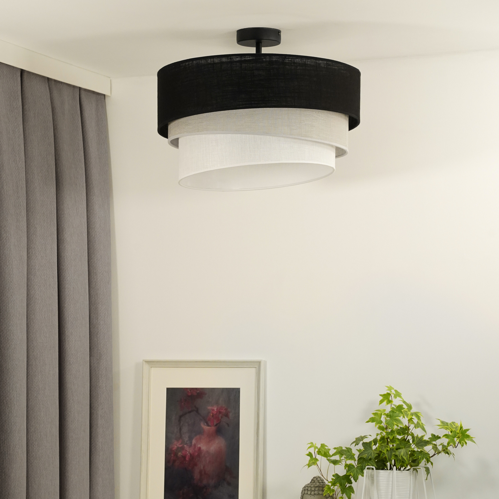 Plafondlamp Euluna Trio, zwart/grijs/wit, textiel, Ø 45 cm